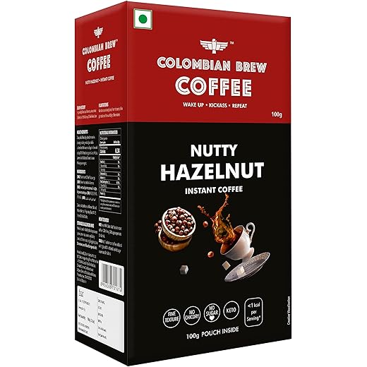 COLOMBIAN BREW COFFEE Hazelnut Instant Coffee Powder No Suga