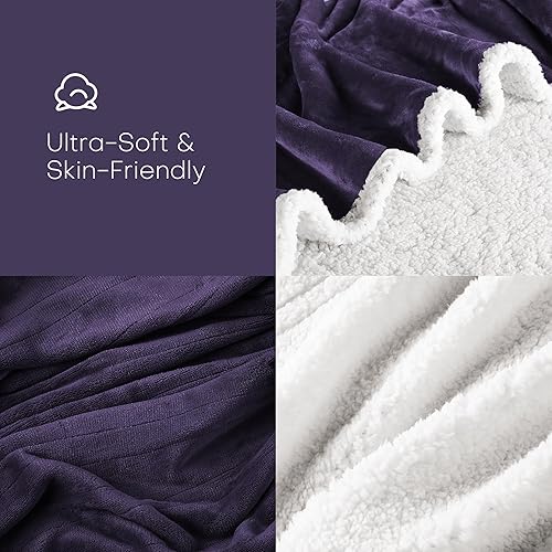 Miniatura 2 de Manta térmica eléctrica tamaño matrimonial de 72 x 84 pulgadas, tela de franela y sherpa de doble cara, 6 ajustes de calor y 1-10 horas de apagado