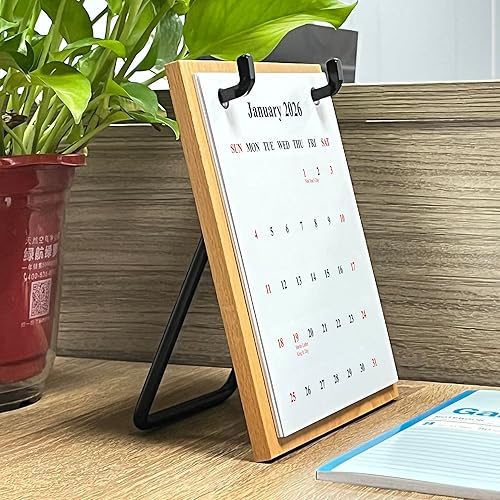 Miniatura 4 de Calendario de escritorio decorativo retro 2025 2026 con soporte de madera de haya, cartulina gruesa, tarjetas reemplazables, perfecto para oficina,