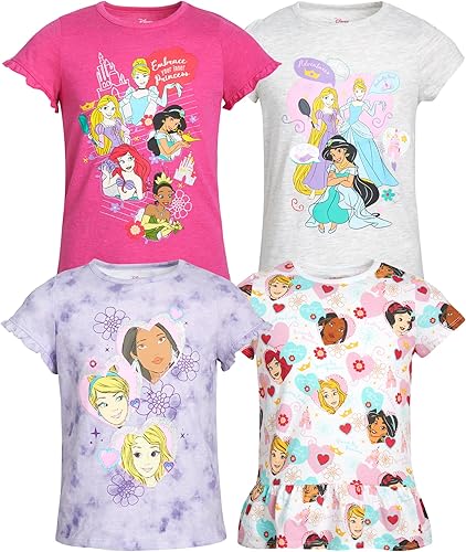 Disney Camisetas para niñas  Frozen Princess paquete de 4 camisetas gráficas de manga corta talla 2T-7
