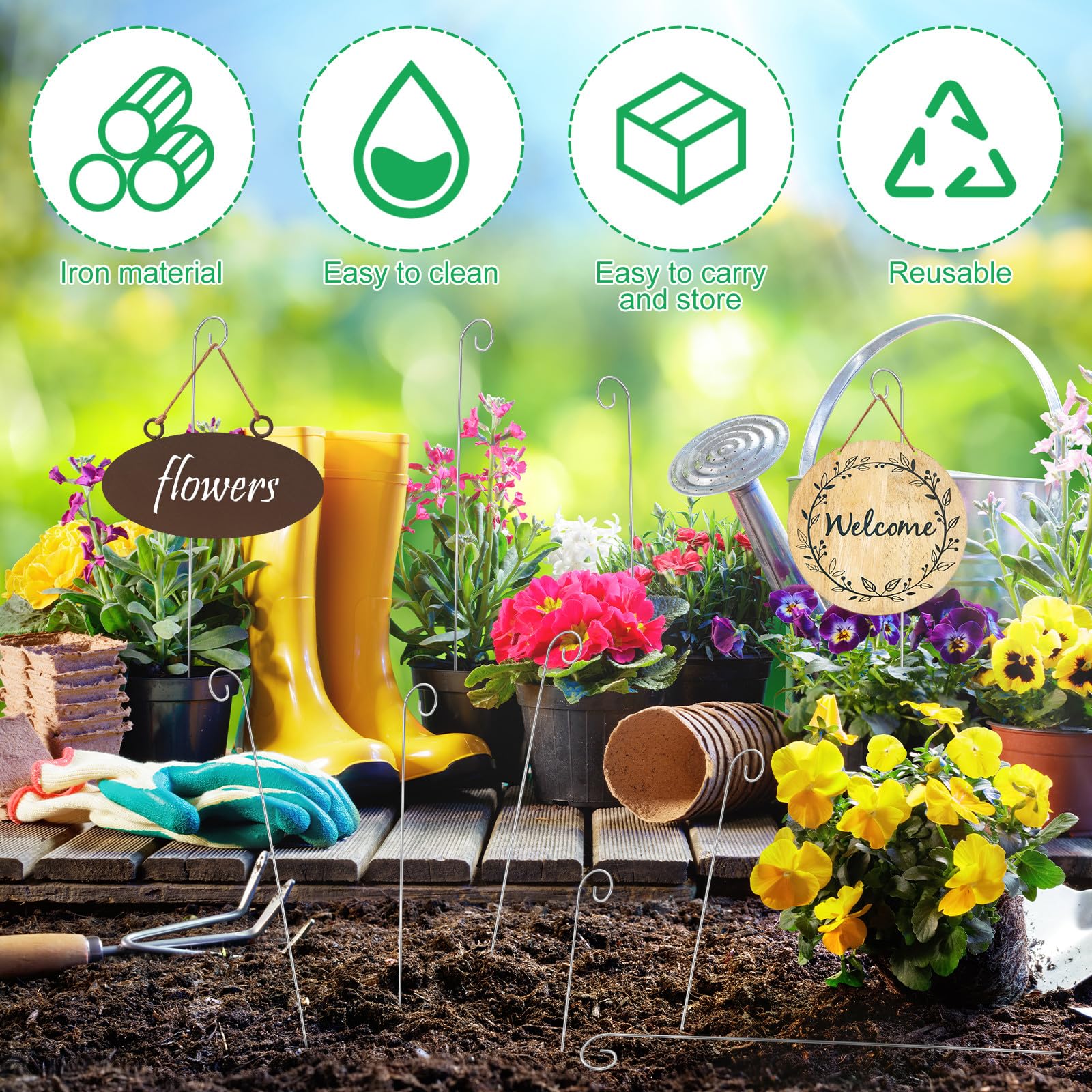 Supvox 10er-pack Metall-pflanzenetikettenstäbe – 400 Mm Langes Hirtenhaken-design für Gartenschilder – 3 Mm Dicke Eisenschildhalter für Blumentöpfe Und Setzlinge Dekorative Außenstäbe