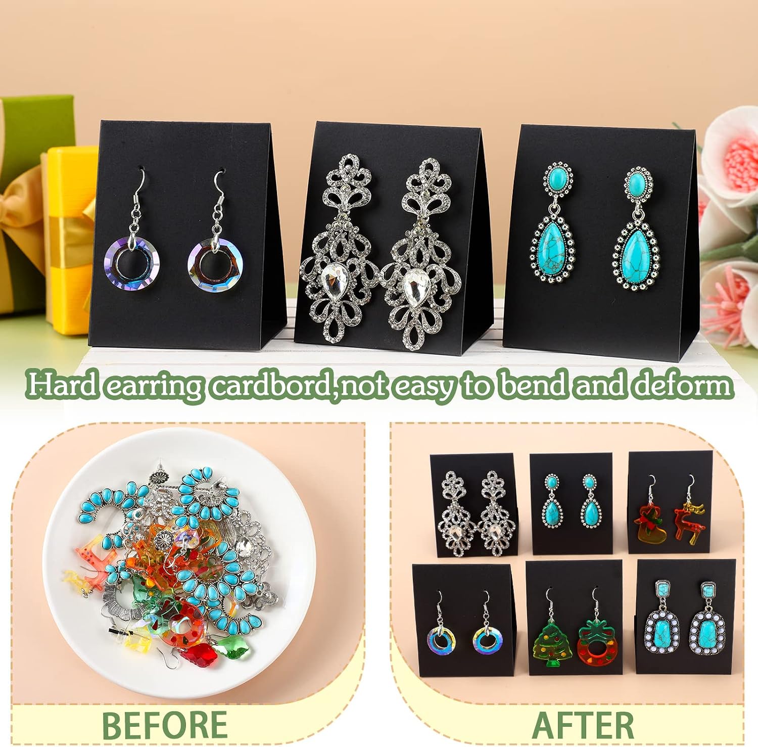 100 Pcs Standing Earring Display Cards Holders Paper Hanging Earring Packaging for Small Business Jewelry Packaging Supplies Selling DIY Retail Show Photography Props(Black)