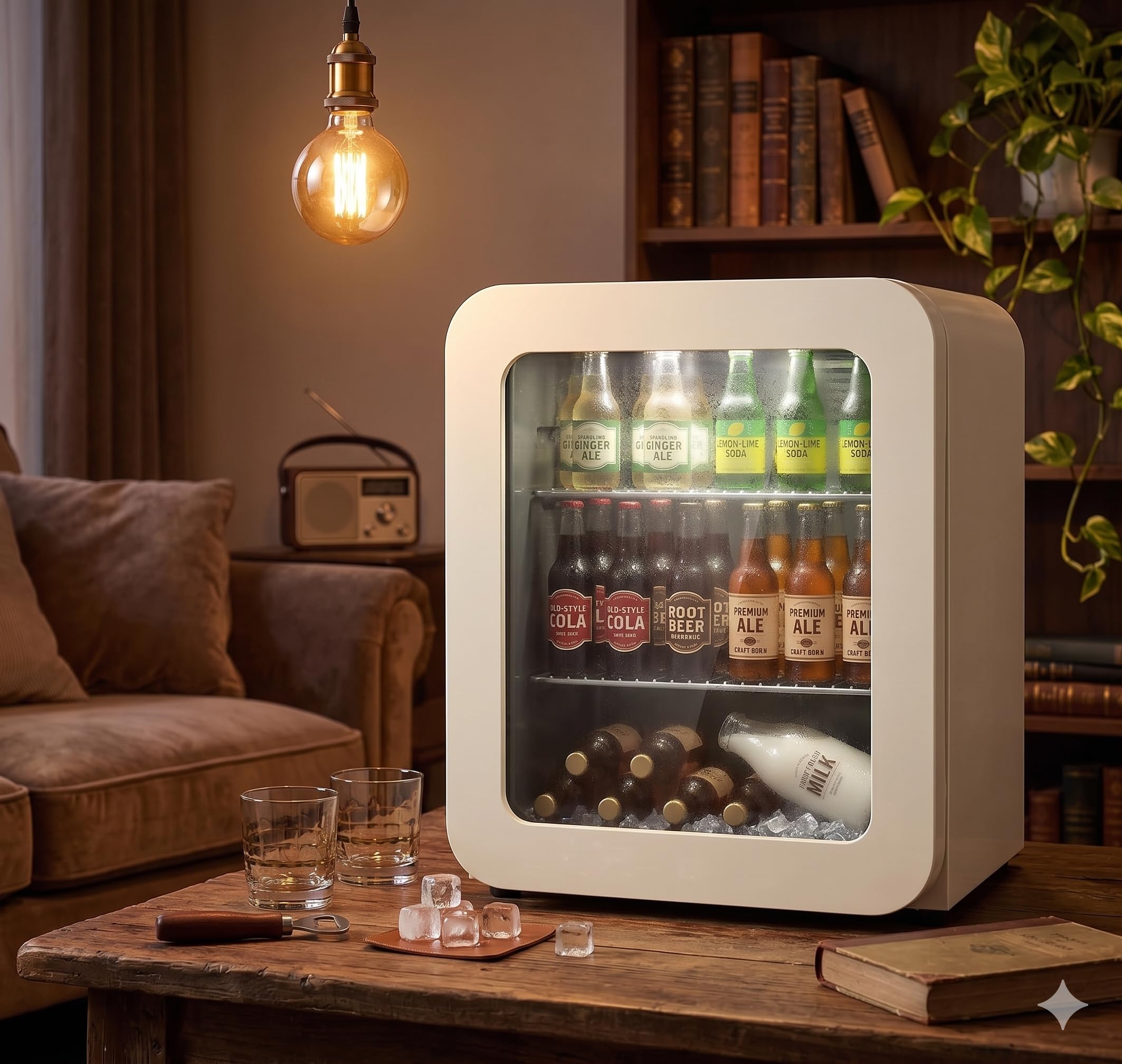 °CUBES Retro Kühlschrank 48L Creme – Kompakter Mini Kühlschrank für Zuhause, Büro, Kiosk & Gastronomie – Leiser Getränkekühlschrank für Küche, Home Office, Gaming Room & Hotel