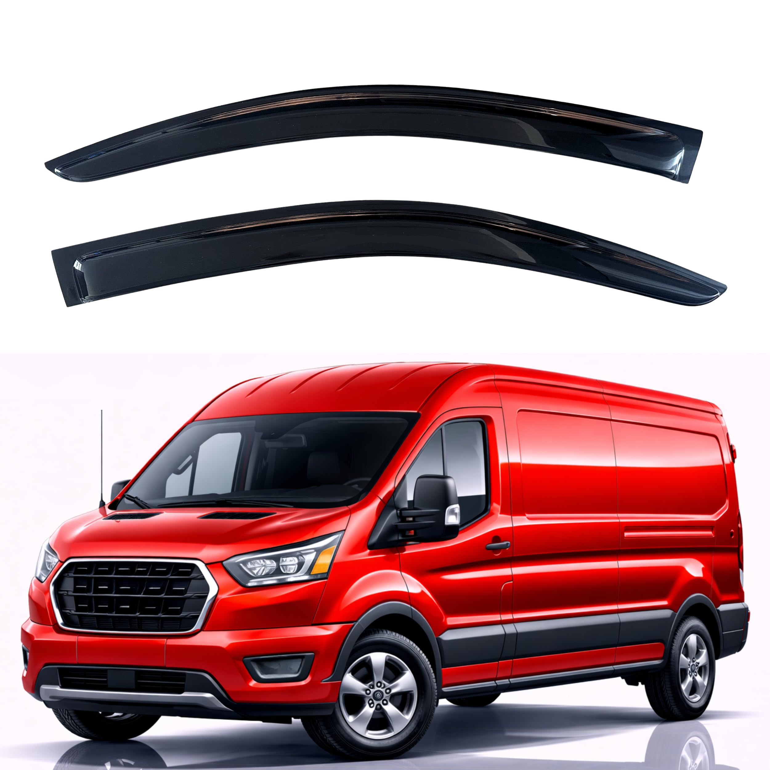 KPY Rain Guards Fit for 2014-2026 Ford Transit, Out-Channel Window Visors Vent Wind Deflectors 2PC, Truck Accessories for 14-26 Transit (High Roof &amp; Medium Roof Only)