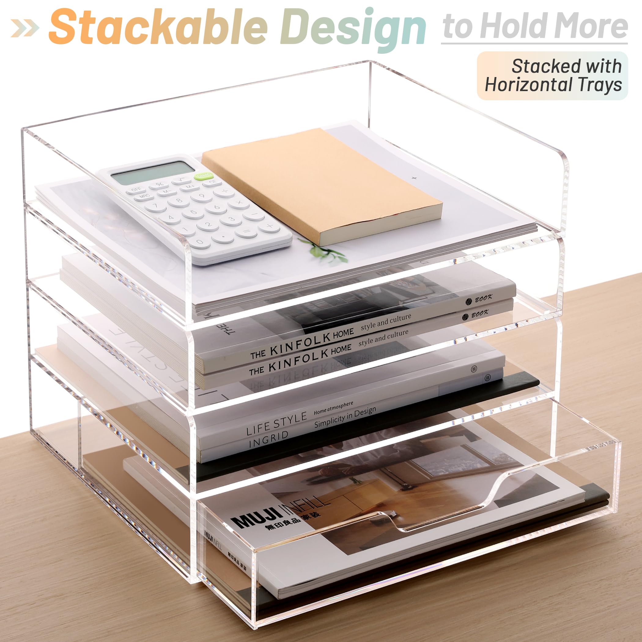 SANRUI Organizer da scrivania in acrilico con cassetto, vassoio di carta a 2 ripiani per lettera/A4 stampante/riviste, forniture per casa e ufficio