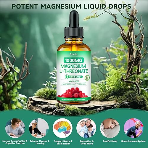 Miniatura 3 de L-treonato de magnesio 1000 mg, treonato de magnesio con teanina, apigenina y bálsamo de limón, magnesio líquido para la salud del cerebro, sueño y