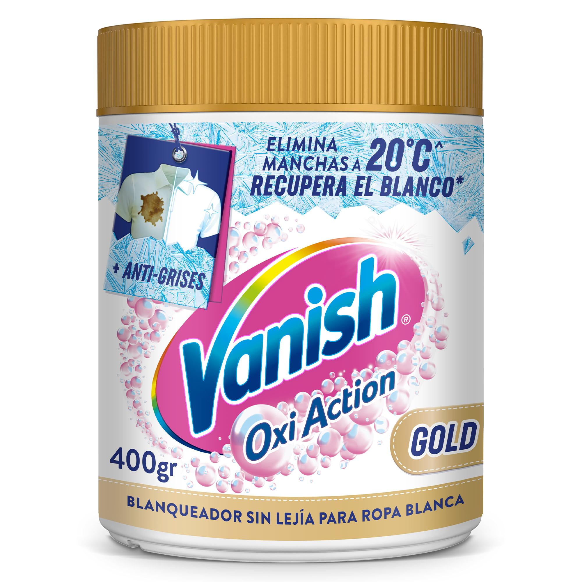 Vanish Oxi Action Multipoder - Quitamanchas multibeneficio, blanqueador y potenciador de lavado, para ropa blanca, en polvo, sin lejía 400gr
