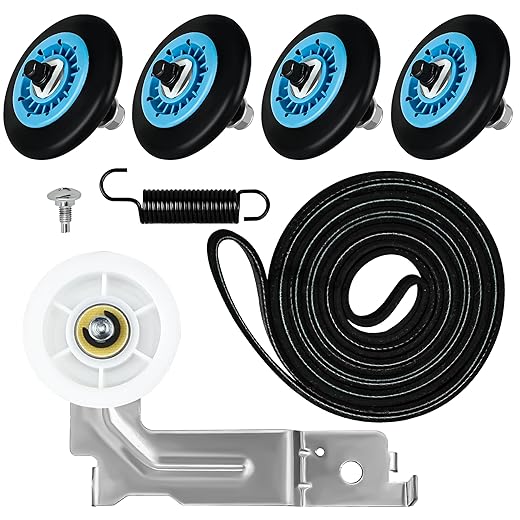 Perfect Fit For Sam-Sung Dryer Repair Kit includes DC97-16782A Dryer Roller, DC93-00634A Idler Pulley, 6602-001655 Belt Replacement for Samsung Dryer dv42h5000ew/a3 By WFRWFR 7,8,9 Fit Model