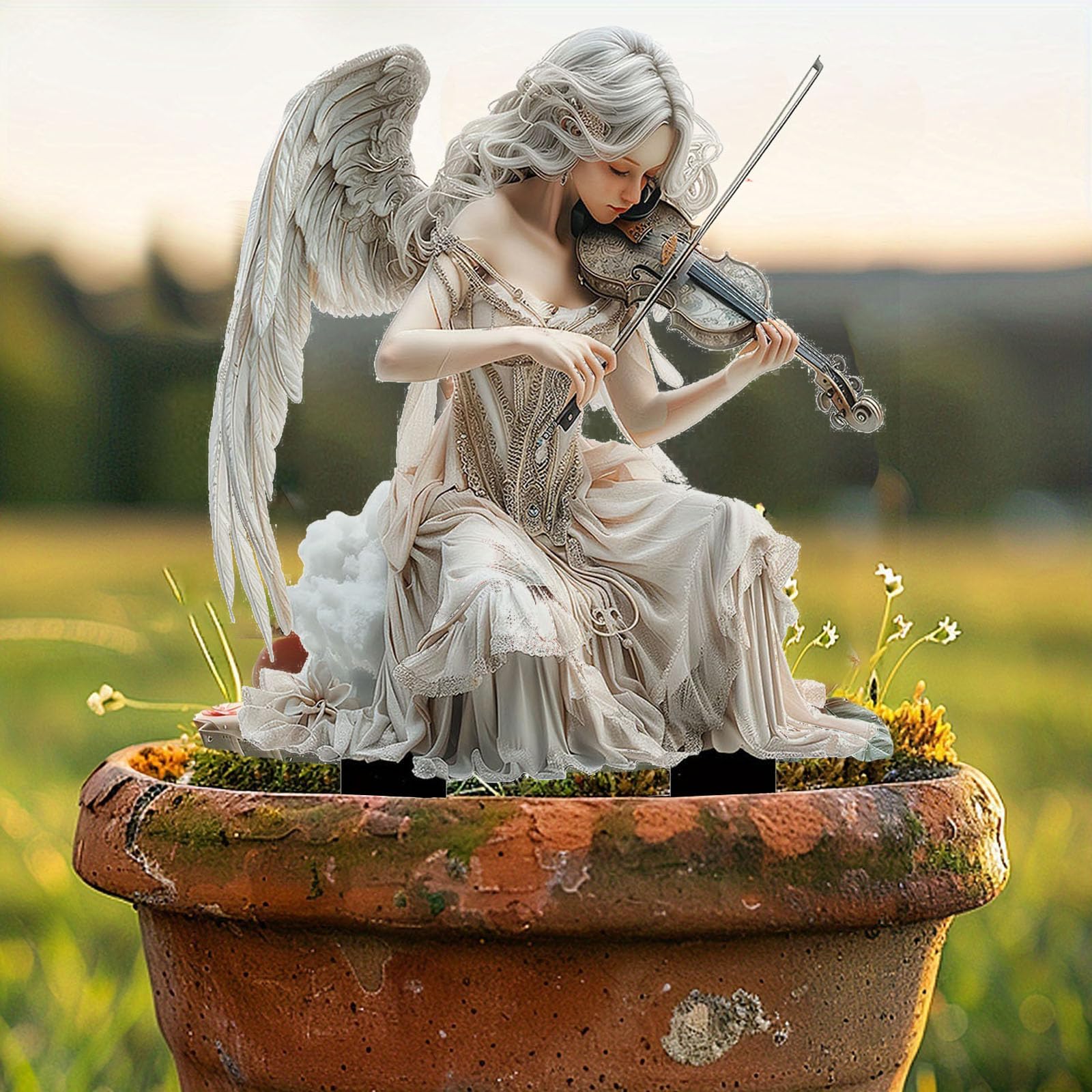 Bohemian Fairy Flower Pot Decoration with Stake Fairy Garden Accessories Fairy Garden Planter Accessories Acrylic Flower Fairy Bohemian Flower Pot