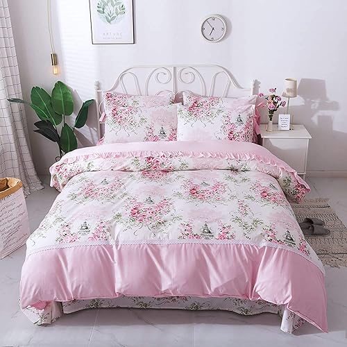 Miniatura 1 de FADFAY Juego de ropa de cama con funda de edredón floral de rosetón para niñas, 100% algodón, ultra suave, 7 piezas (1 funda de edredón + 1 sábana