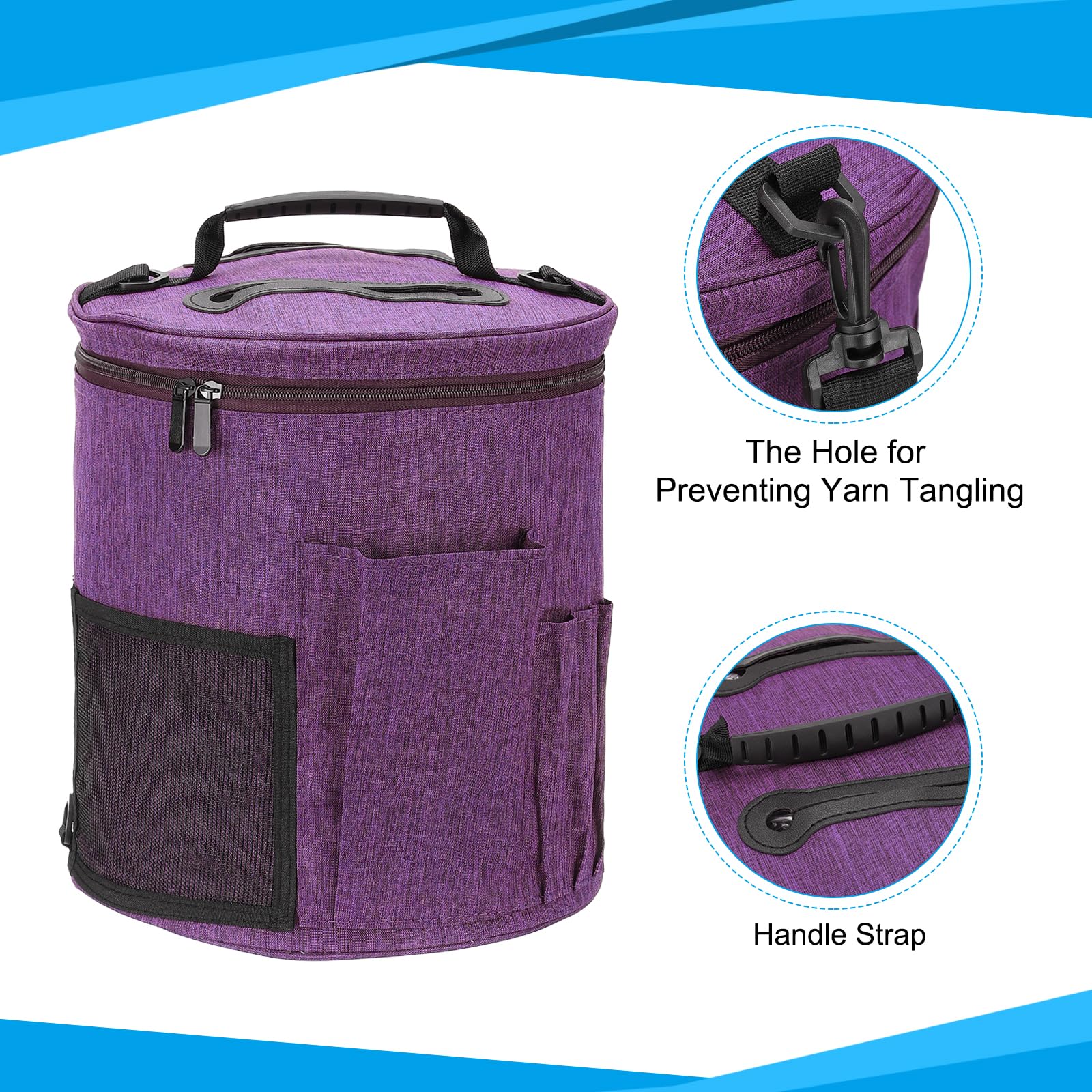 PATIKIL Knitting Bag for Yarn Storage Large Size Crochet Organizer Strap Case Holder with Sided Pocket for Crocheting Supplies Needles Hooks Tools Purple - Image 3