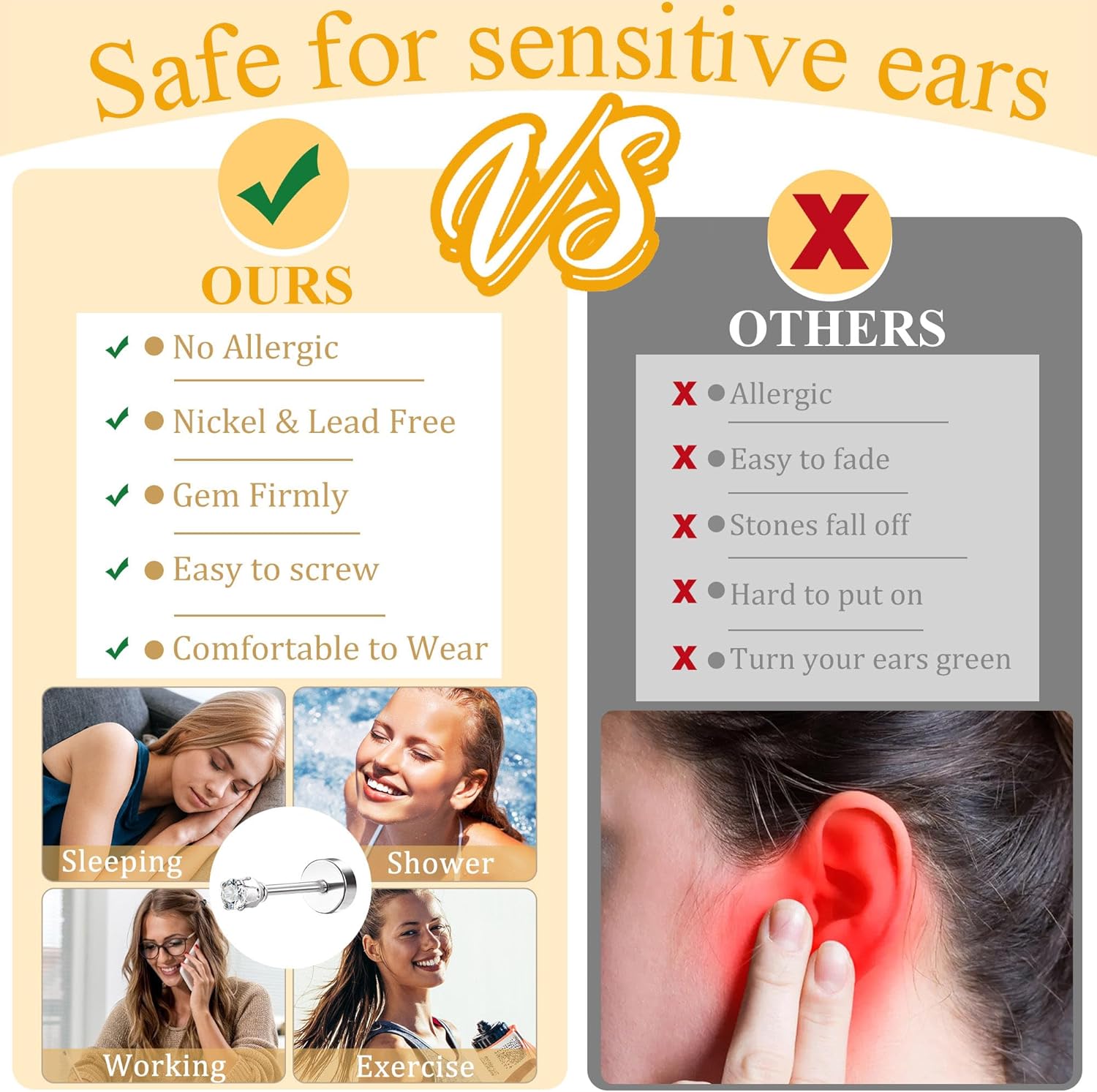 FASACCO Small Tiny Stud Flat Back Earring Hypoallergenic Gold Studs 14K Surgical Steel Earring Sets for Multiple Piercing Cartilage Hoop Earrings - Image 6