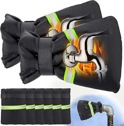 6 fundas para grifo de exterior para invierno, 8 x 6 pulgadas, tira reflectante, cubierta de tubo grueso, manguera, anticongelante, impermeable,