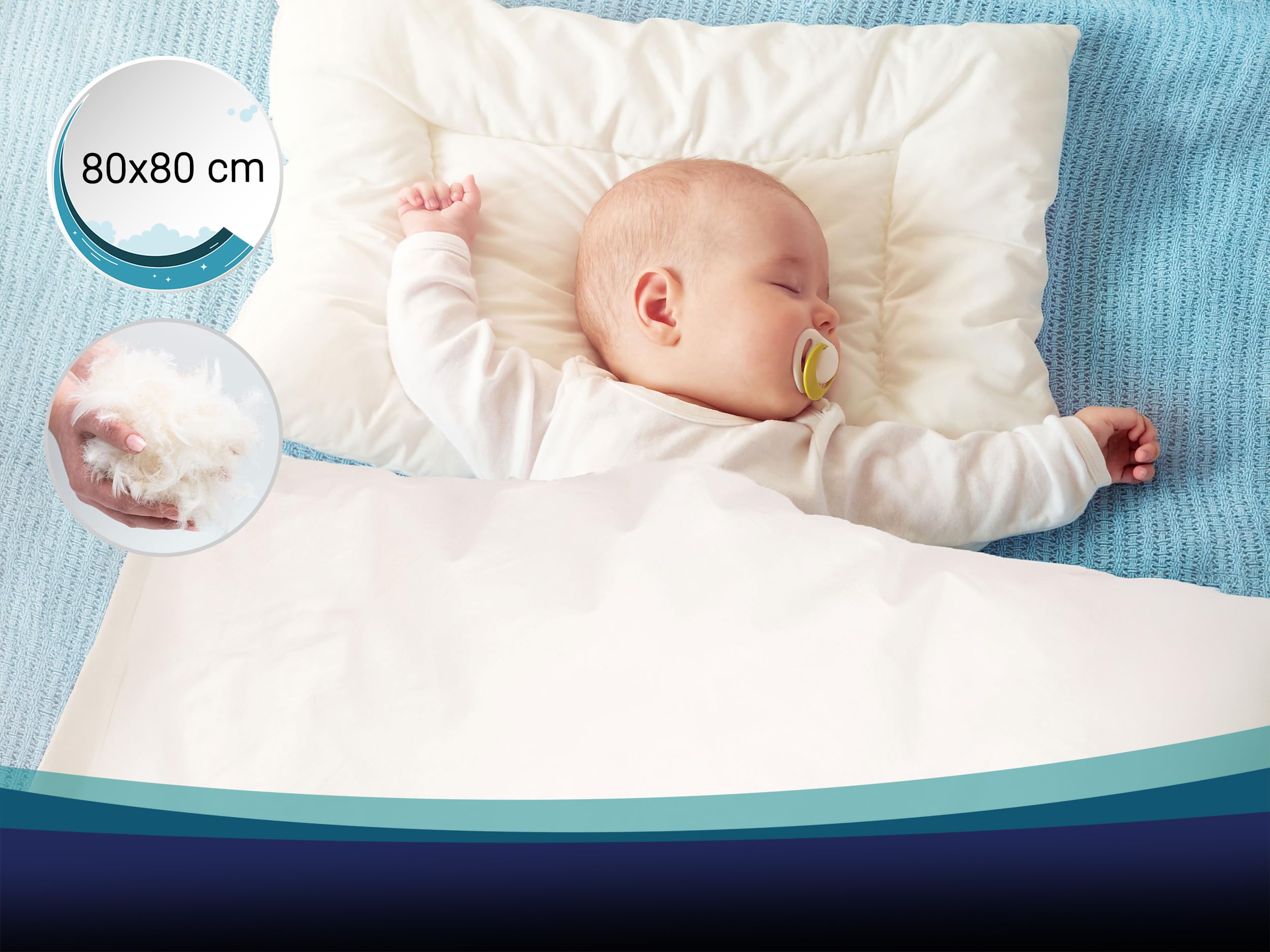 ZOLLNER - Lot de 1 - Couette bébé - Blanc - 80x80 cm - Coton | STANDARD 100 by OEKO-TEX - lavable à 60°C - QUALITÉ HÔTELIÈRE