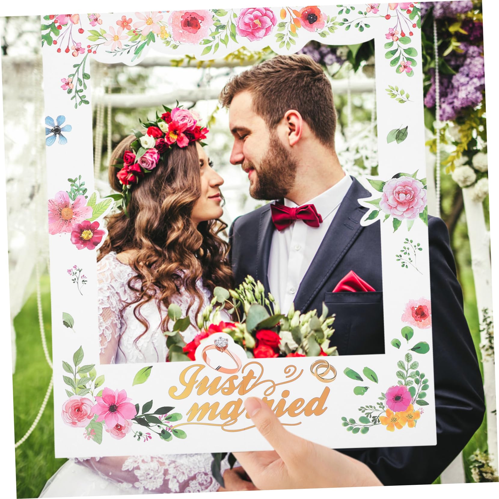 2stücke Blumenmuster Papier Foto-Rahmen Romantische Foto-Requisiten Für Hochzeiten Party-Dekorationen Kreative Selfie-Accessoires Langlebig Für Unvergessliche Momente
