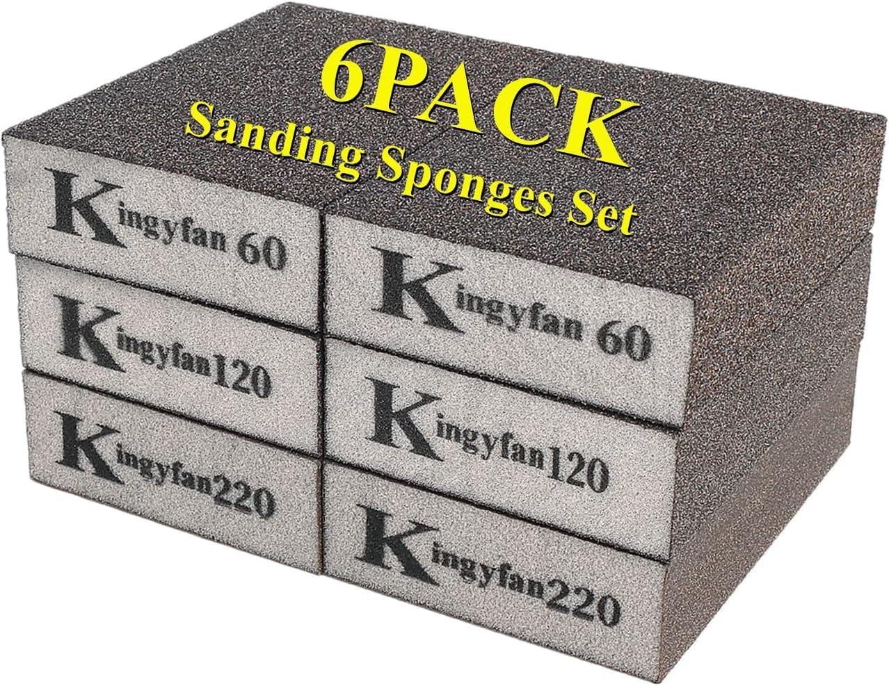 Luckyrao Sanding Block, Durable Coarse/Medium/Fine Sanding Sponges Set in 60 120 220, Dry/Wet Washable & Reusable, Drywall Wood Metal Painting Crafts Auto(6pcs)