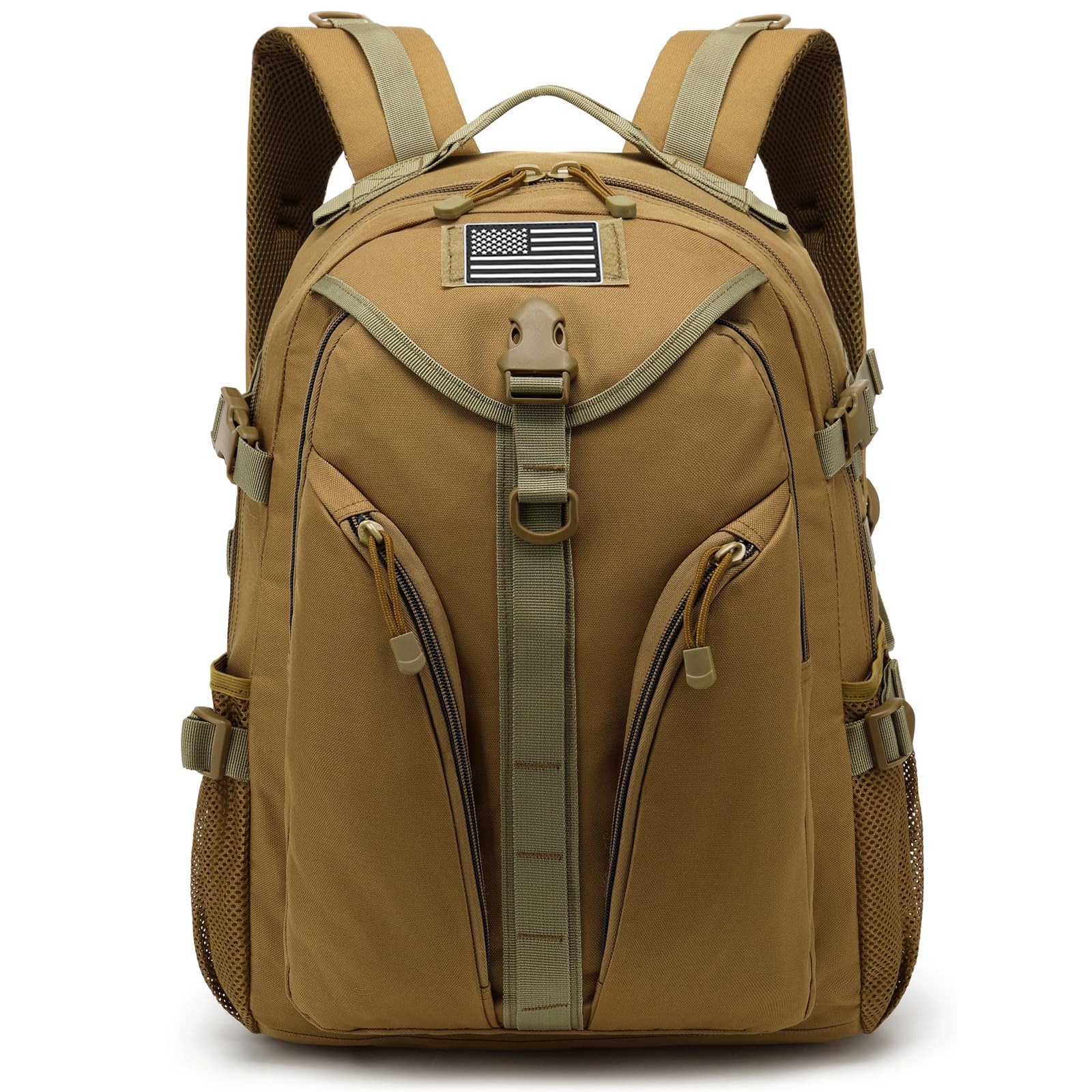 Xunteny Tactical Backpack Boys School Backpacks Mens College Bookbags for Kids Teens Adults Camping Hiking Traveling (Khaki)