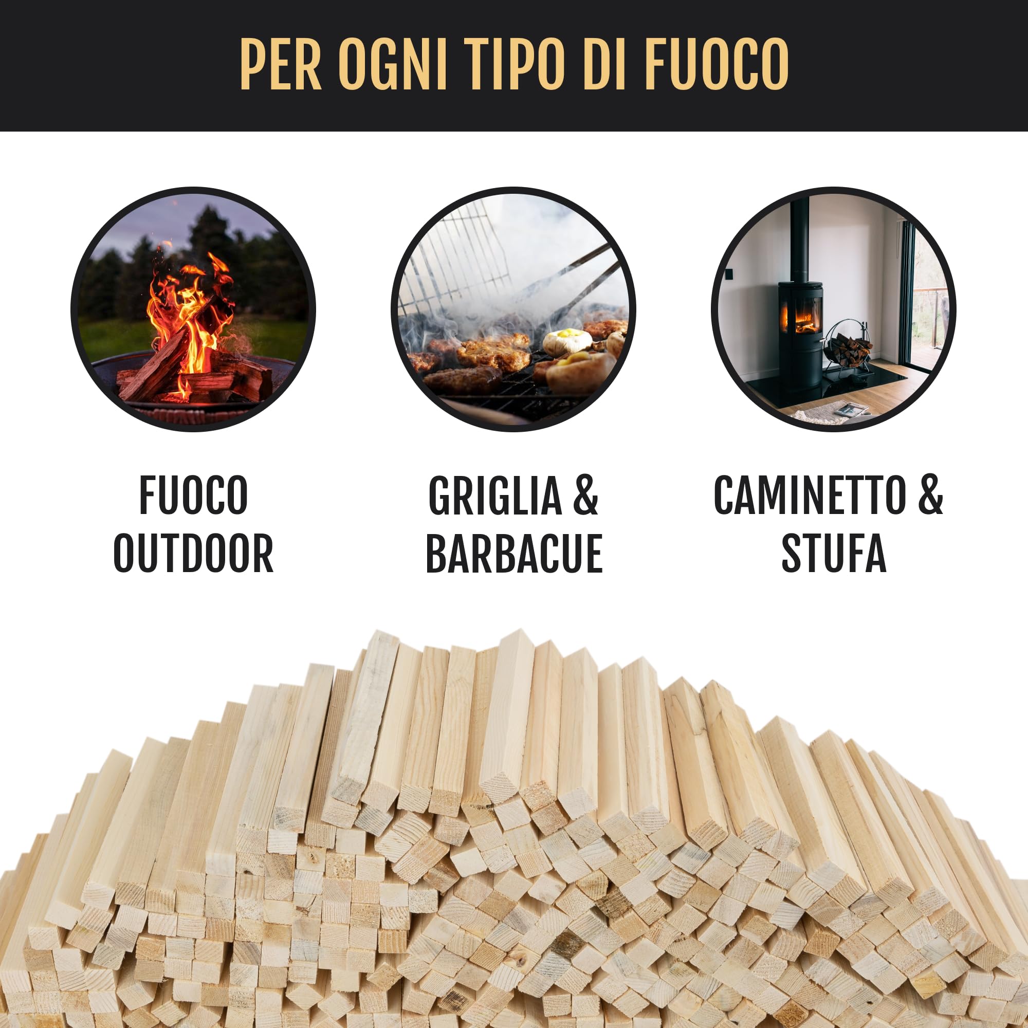 Legnetti Accendifuoco di Abete 100% Naturale, Legna da Ardere Essiccata, per Stufa e Camino a legna, BBQ, 16 cm, 310 pezzi (2 SACCHI - 10KG)