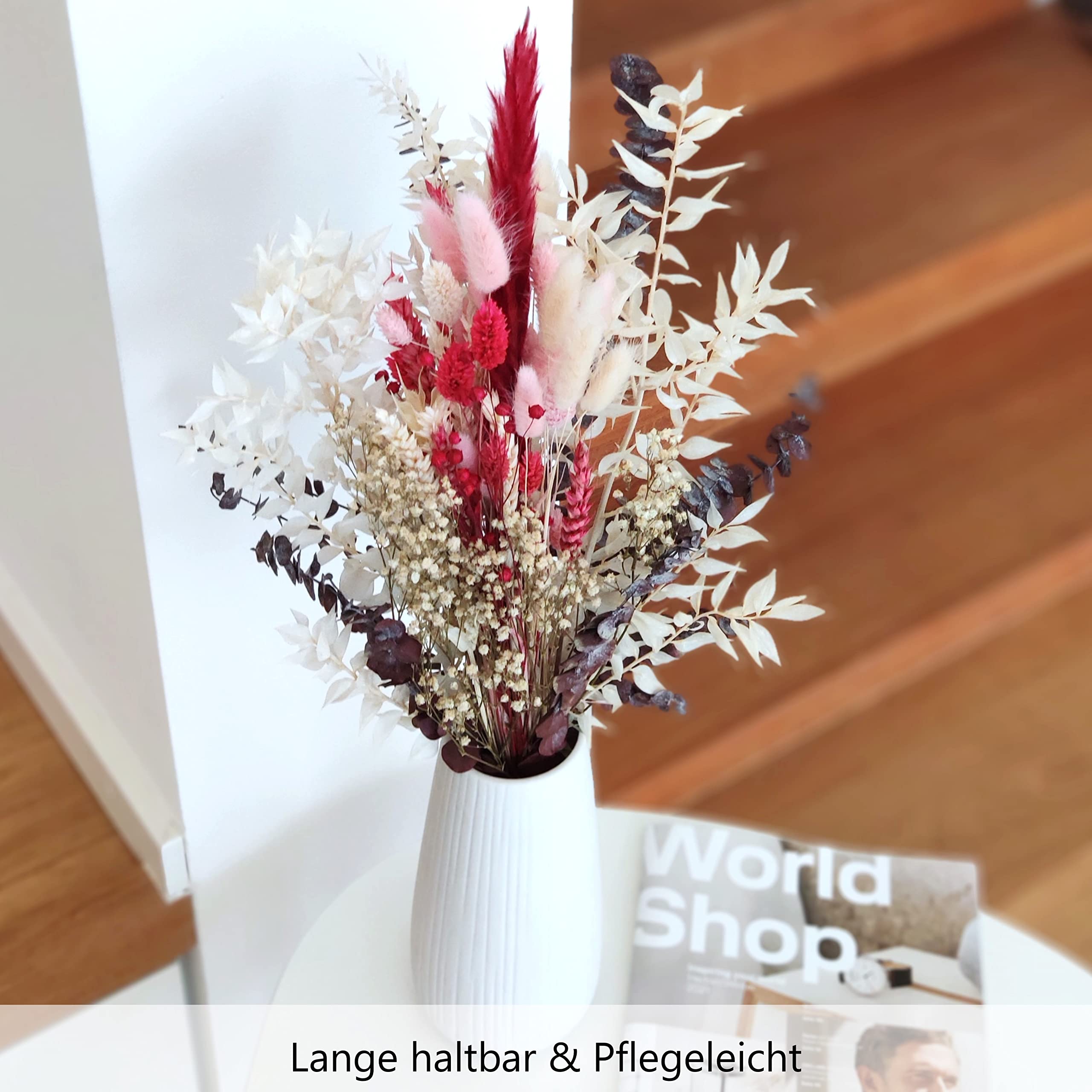 FLOVE Premium Trockenblumenstrauß 60cm – Pampasgras Eukalyptus und echt getrocknete Blumen in Altrosa Bordeaux beige Creme weiß – Natur Trockenblumen Strauß Boho Deko Küche, Haushalt & Wohnen
