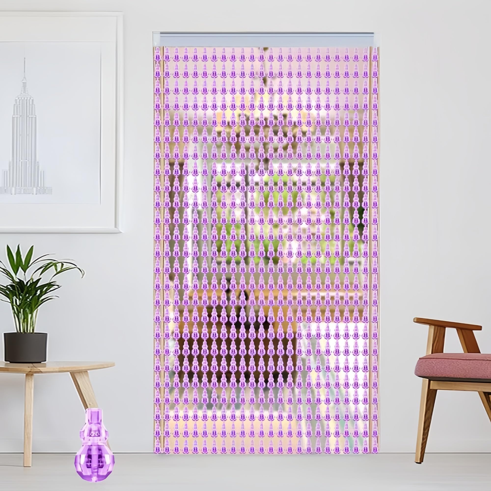 Rideaux de porte à perles – Rideaux à franges pour séparateur de pièce, décoration d'intérieur, style hippie, parfaits pour le salon, la chambre à coucher, l'armoire, les fêtes, motif pailleté violet