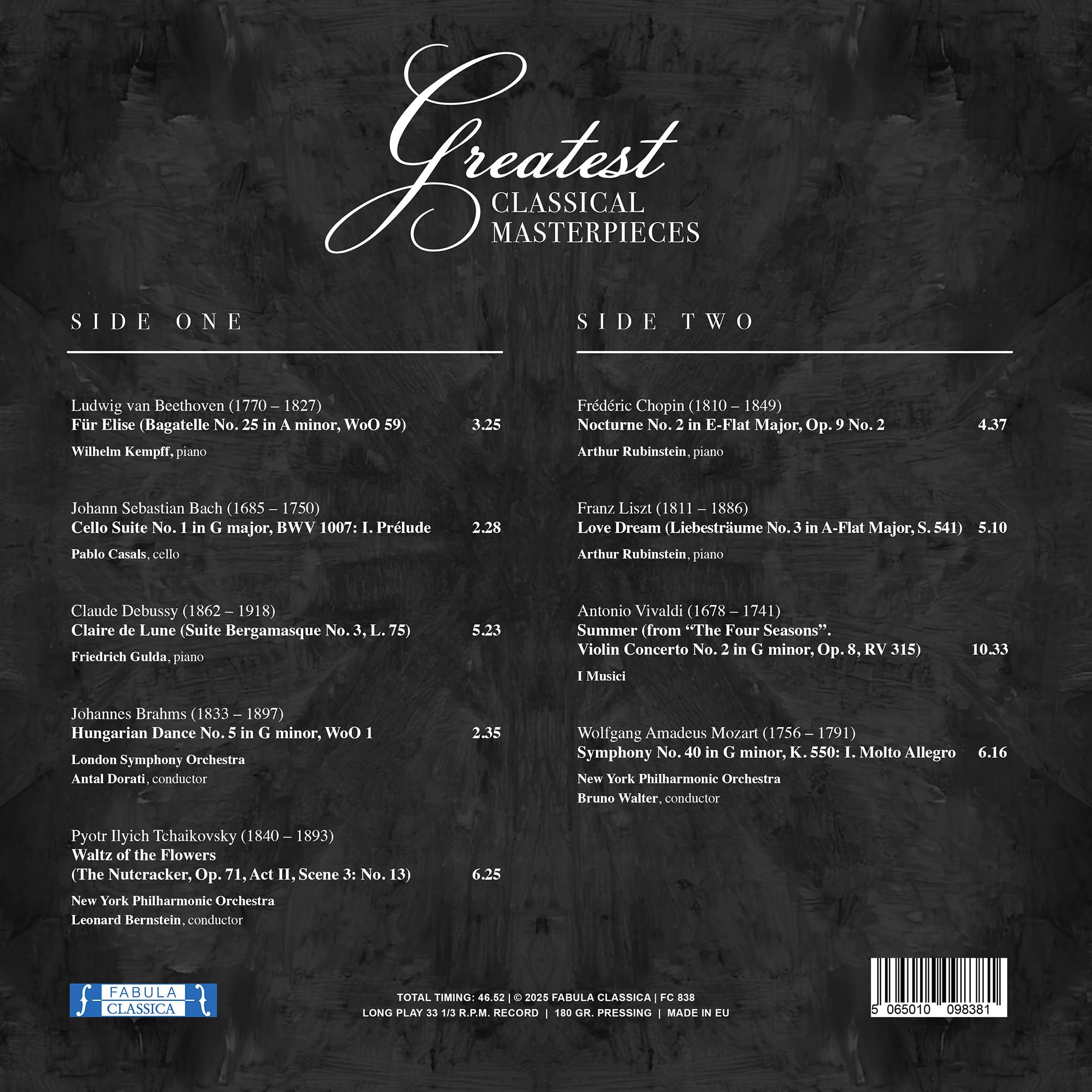 Las mejores obras maestras clásicas Beethoven / Mozart / Bach / Tchaikovsky / Chopin / Vivaldi / Debussy / Brahms / Liszt