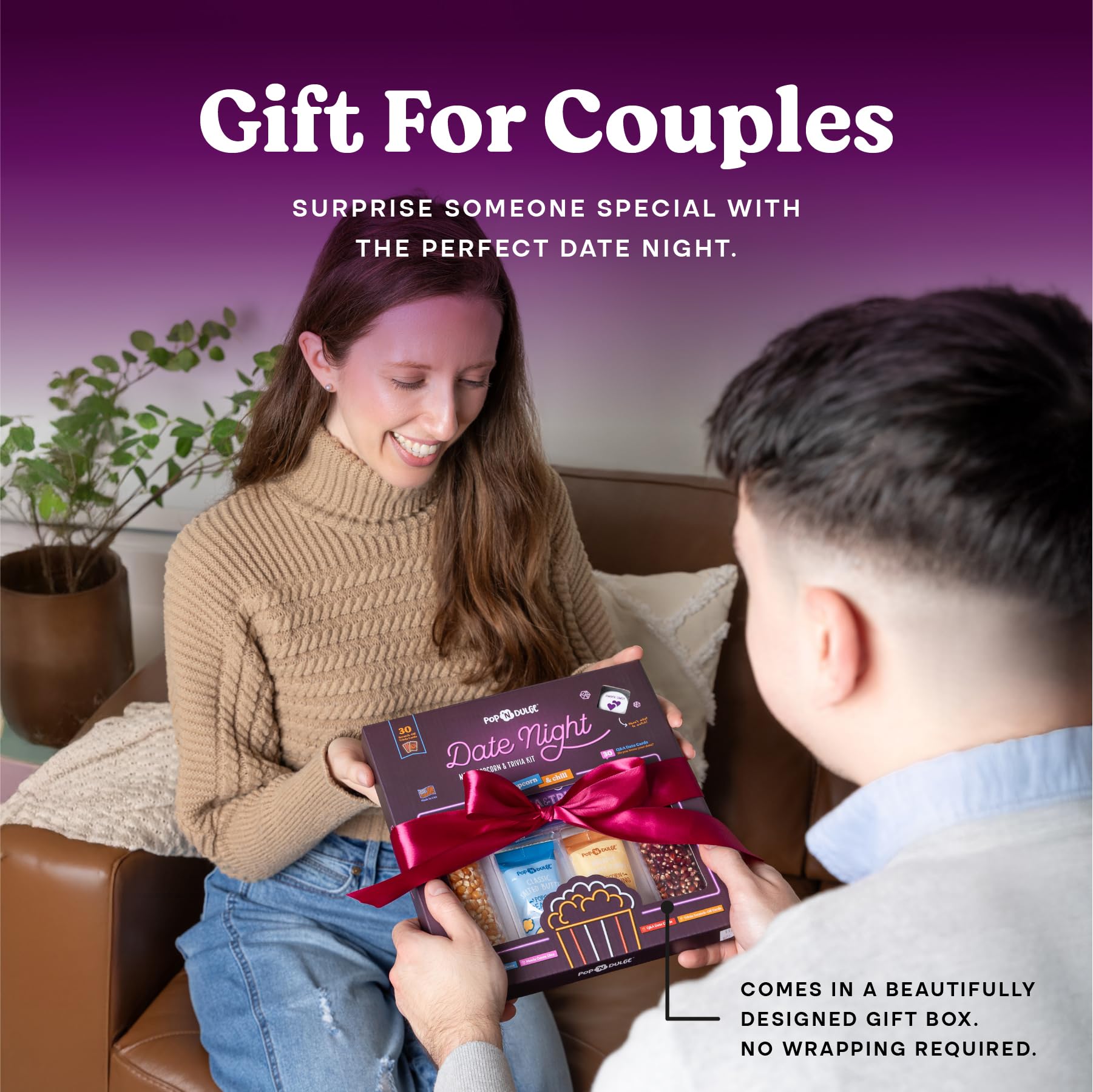 Couples Gift Set, Date Night Scratch Off Cards, Popcorn Gift Set & Movie Night Trivia Dice Game, Anniversary, Couples Gifts for Him and Her, 30 Cards, Gourmet Popcorn Kernels And Popcorn Seasoning Kit