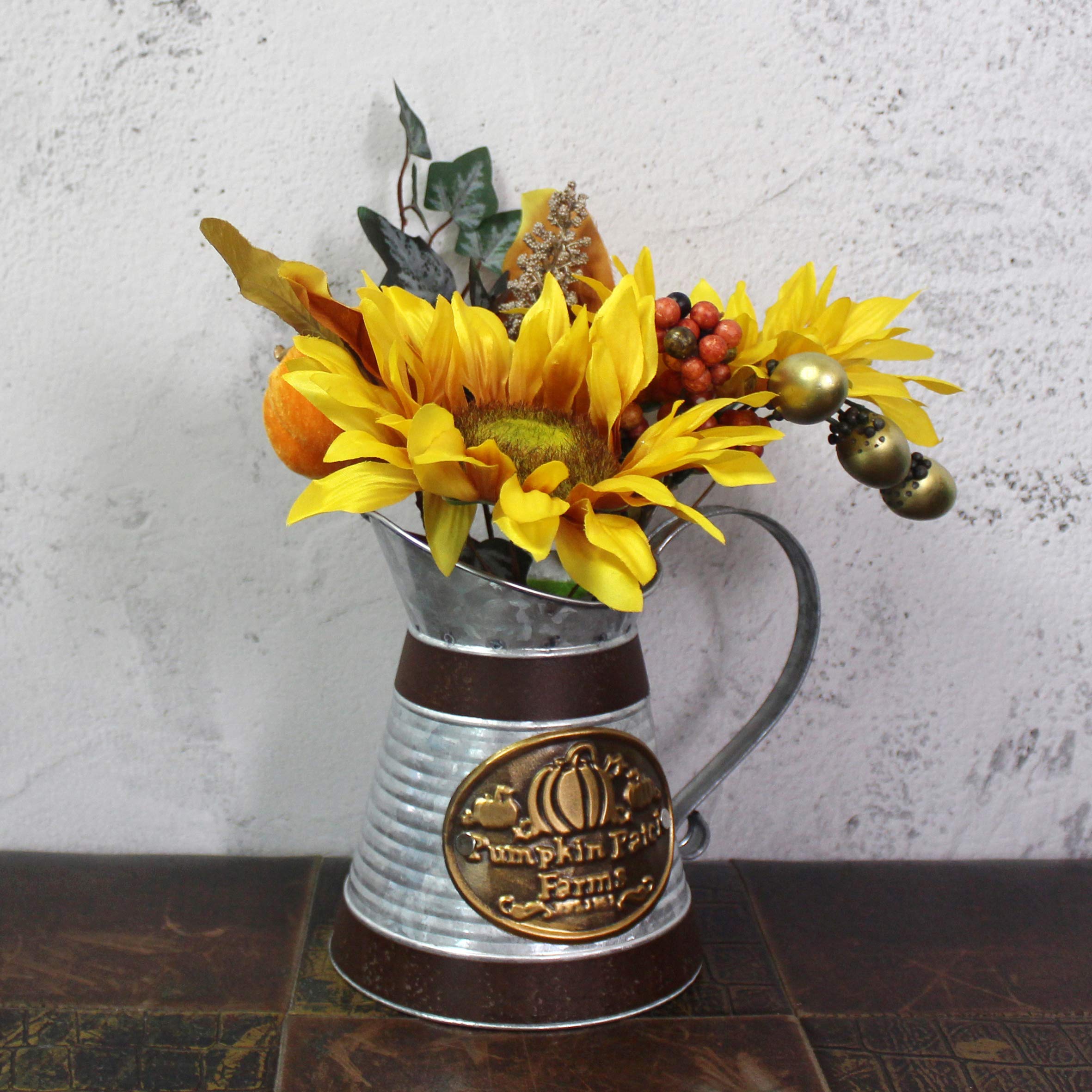 CVHOMEDECO, girasole artificiale rustico, in metallo zincato, girasoli in annaffiatoio, vaso per casa e ufficio, decorazione arte