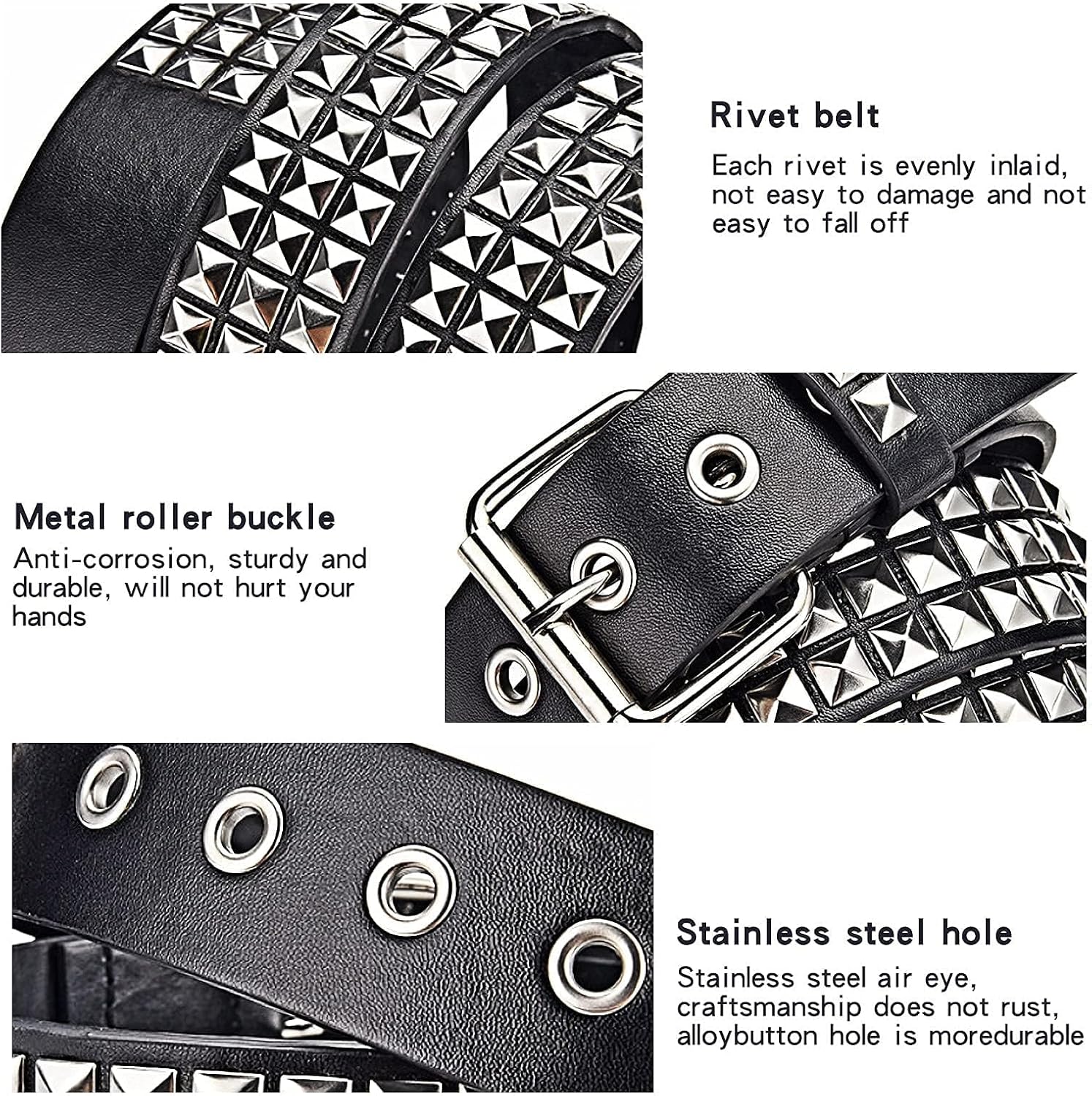 Black Studded Belt Punk Belt Rock Rivet Belts with Bright Pyramid Studded belt for Men/Women - Image 5