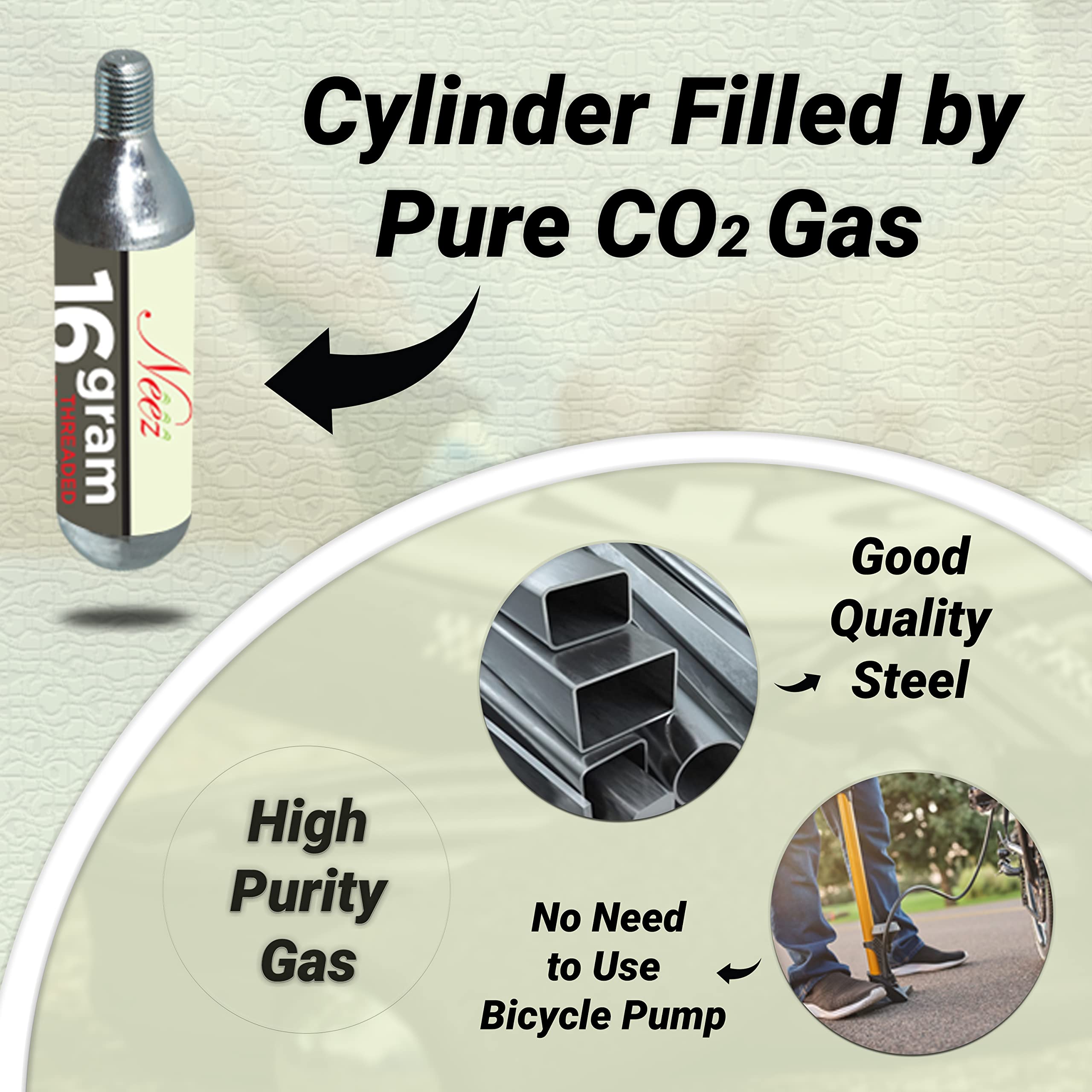 Neez 16g Co2 Bombolette Pompa Bici Filettate (10 Pezzi) per Pneumatici Bici or Bicicletta Pompa, Softair Gas, Bicicletta da Strada, Qualsiasi CO2 Bici, Portatile, Gonfiaggio Istantaneo