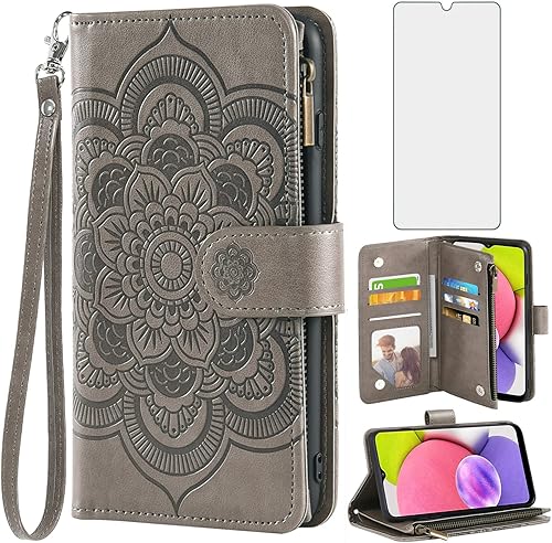 Asuwish Funda de teléfono para Samsung Galaxy A03s versión de EE. UU. 5G 2022 con protector de pantalla de vidrio templado y tarjetero abatible,