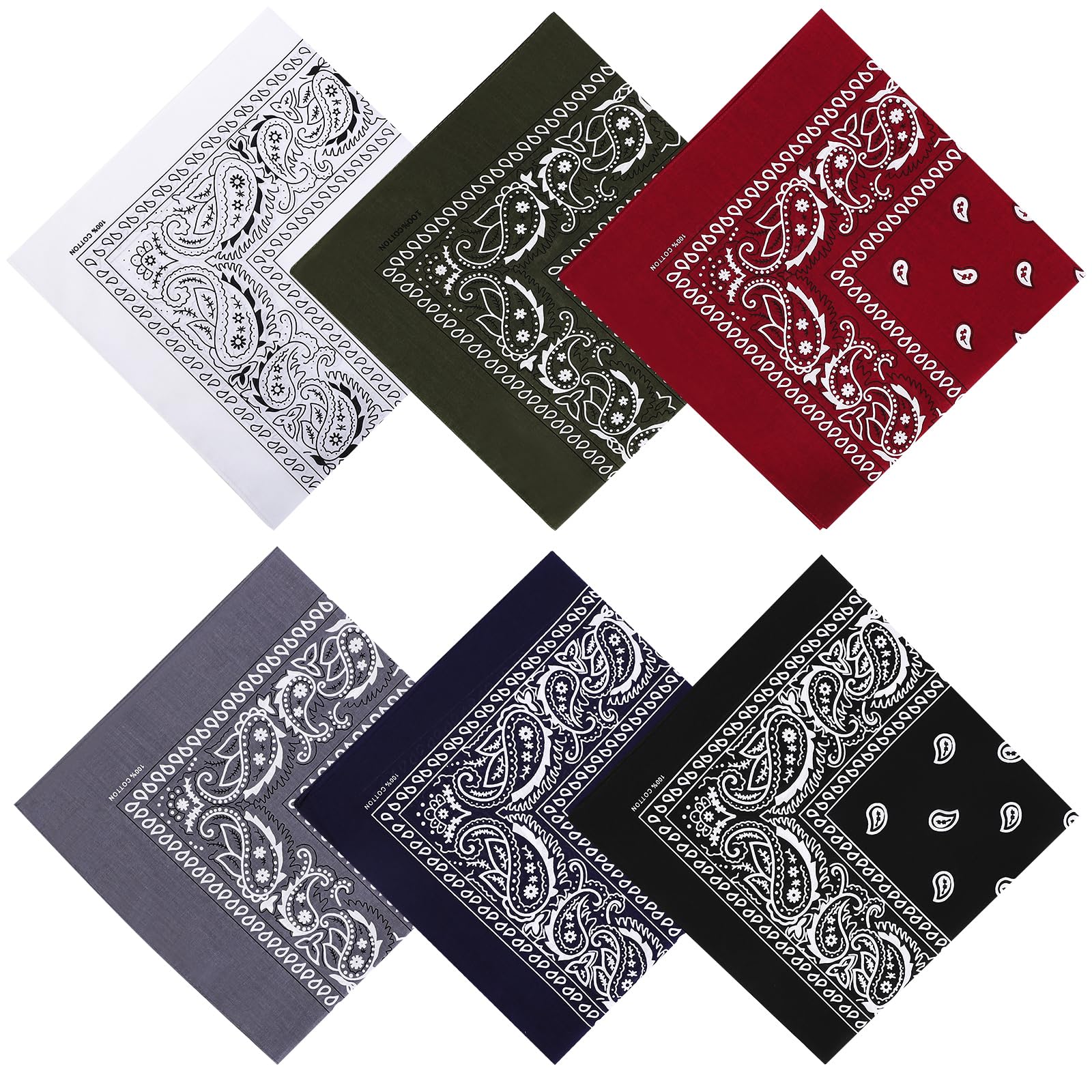 Mochabao 100% Cotton 27 x 27 Inches Large Bandanas Set of 6