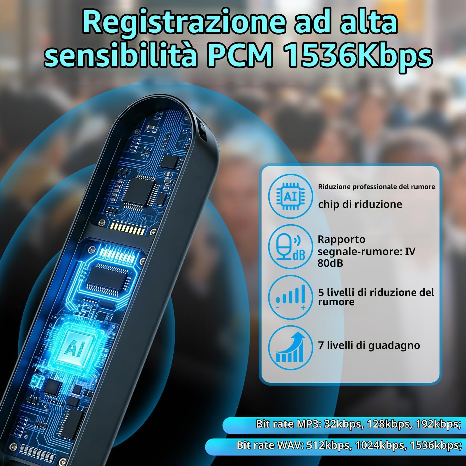 Registratore Vocale, 40 giorni di lavoro continuo Registratore Vocale Spia