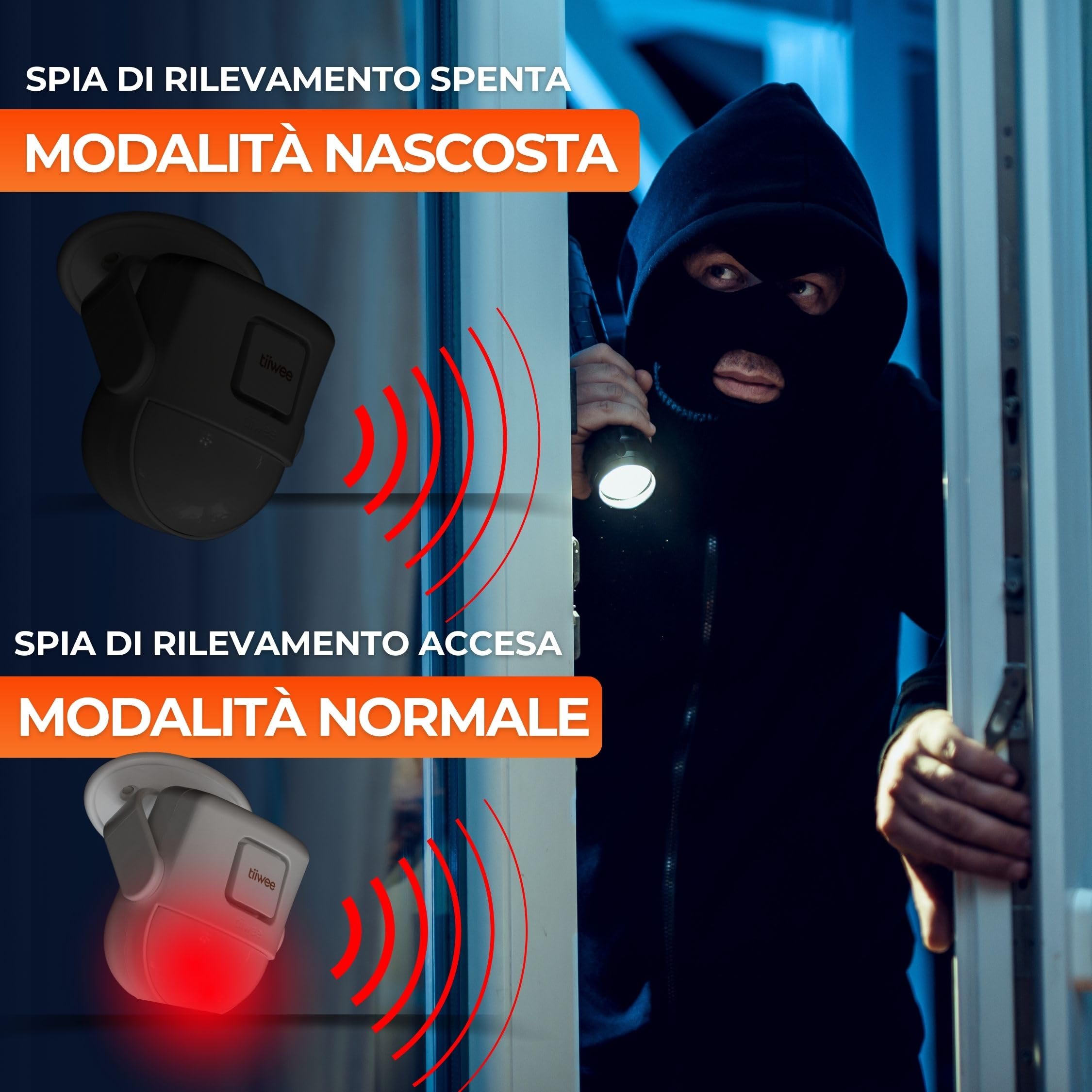 tiiwee X4 Rilevatore di Movimento e Sirena d'Allarme - Sirena da 120 dB - Sistema d'Allarme Antifurto con Telecomando - Espandibile - per Uso in Casa, Garage, Giardino, Capannone