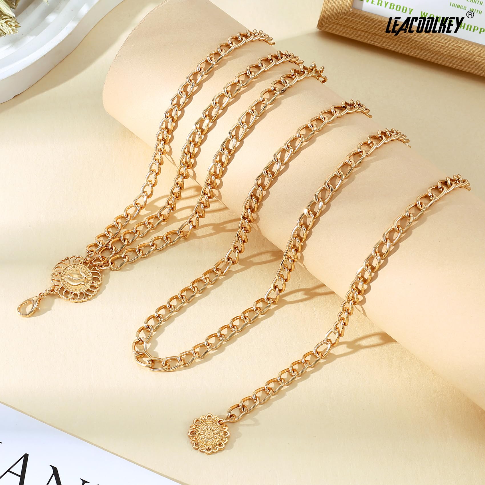 LEACOOLKEY Damen Gürtel Kettengürtel Metall Taillenkette Mehrschichtiger Taillengürtel Gold Hüftkette für Kleider und Jeans