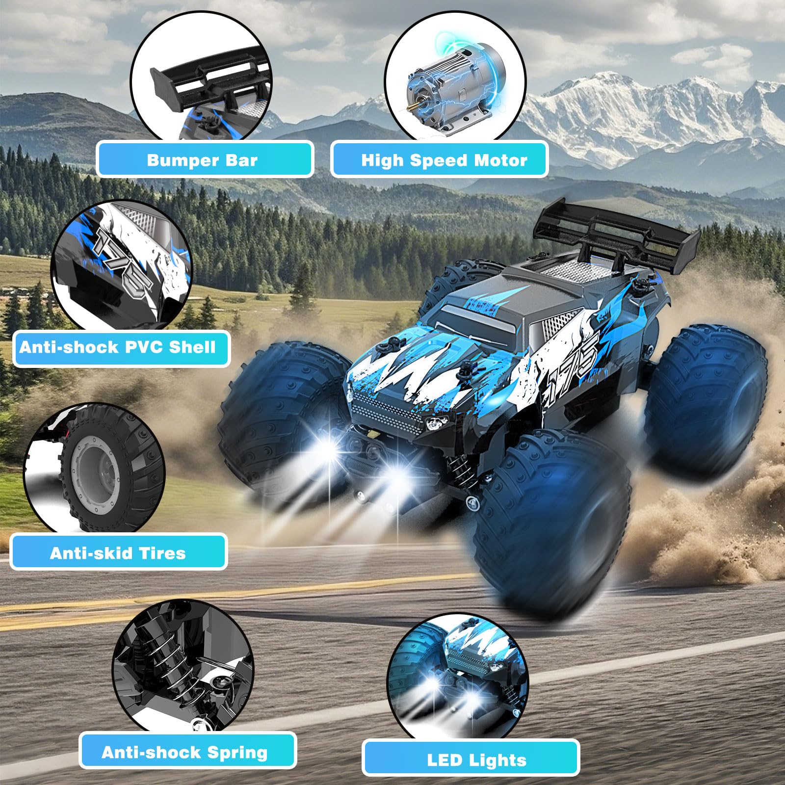 Voiture Télécommandée Tout Terrain: 1: 18 Offroad RC coche teledirigido avec lumière LED, 2,4 GHz Tout Terrain Crawlers RC Voiture Télécommandée avec 2 batteries, 20 km/h Truck pour Enfant Adulte