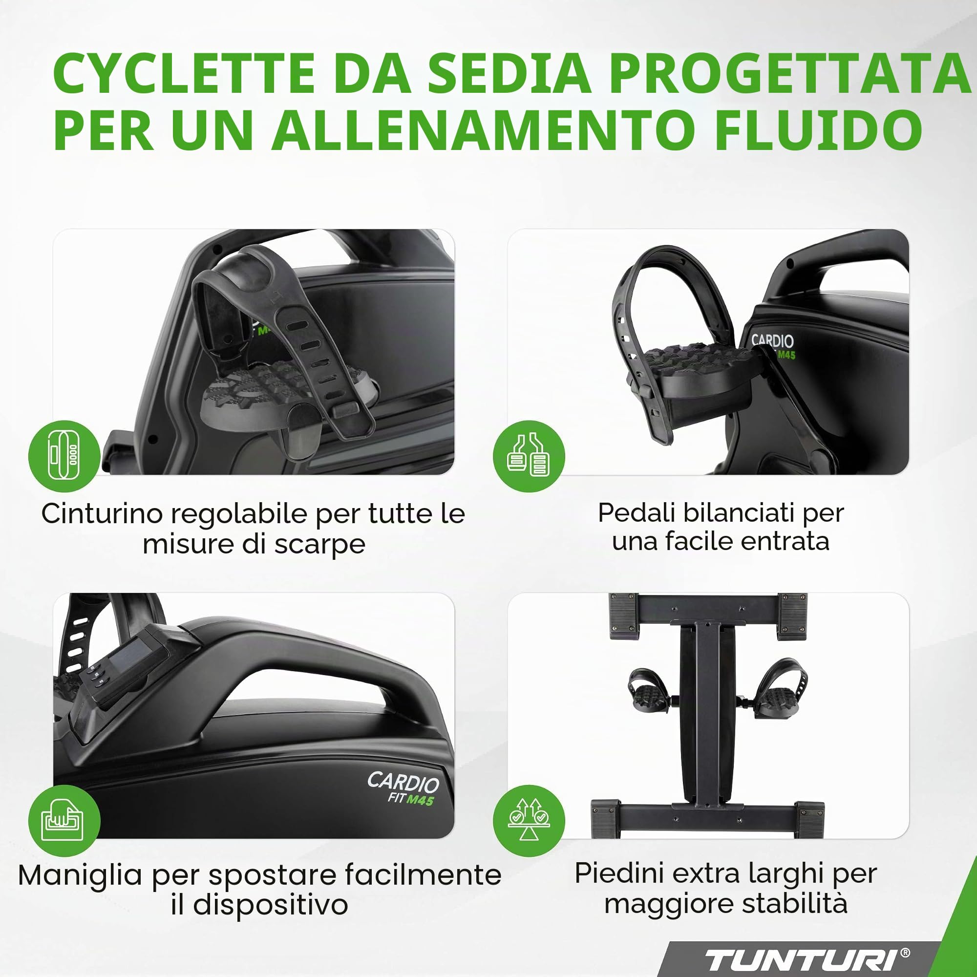Tunturi Pedaliera Cardio Fit, vincitore del test 2024, mini cyclette per anziani, allenamento per braccia e gambe seduti, resistenza regolabile e display LCD
