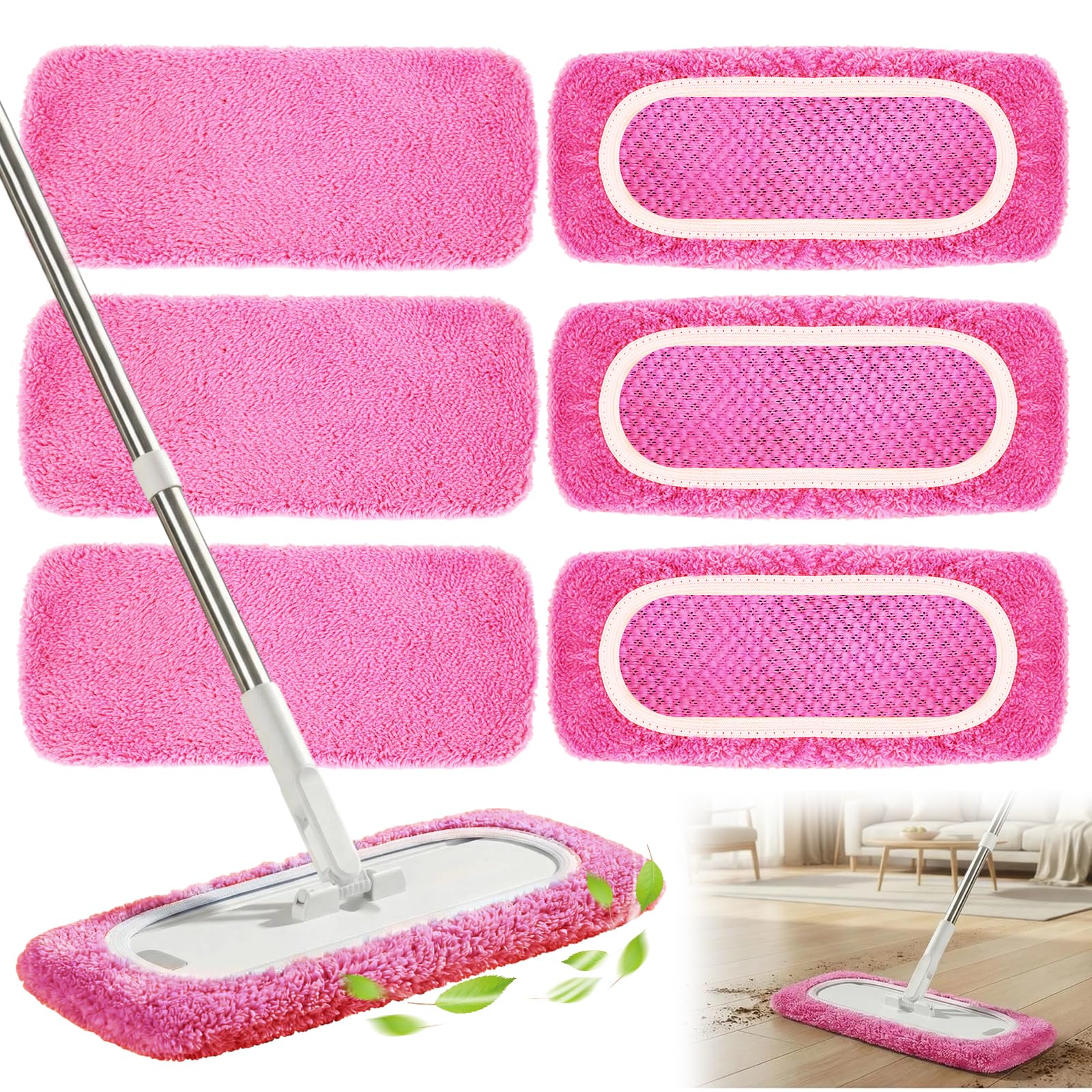 10 sztuk zamiennych ściereczek do mopa dla Swiffer, różowe wilgotne i suche ściereczki do mopa, mikrowłókno, zamienna osłona głowicy mopa, można je prać i ponownie używać