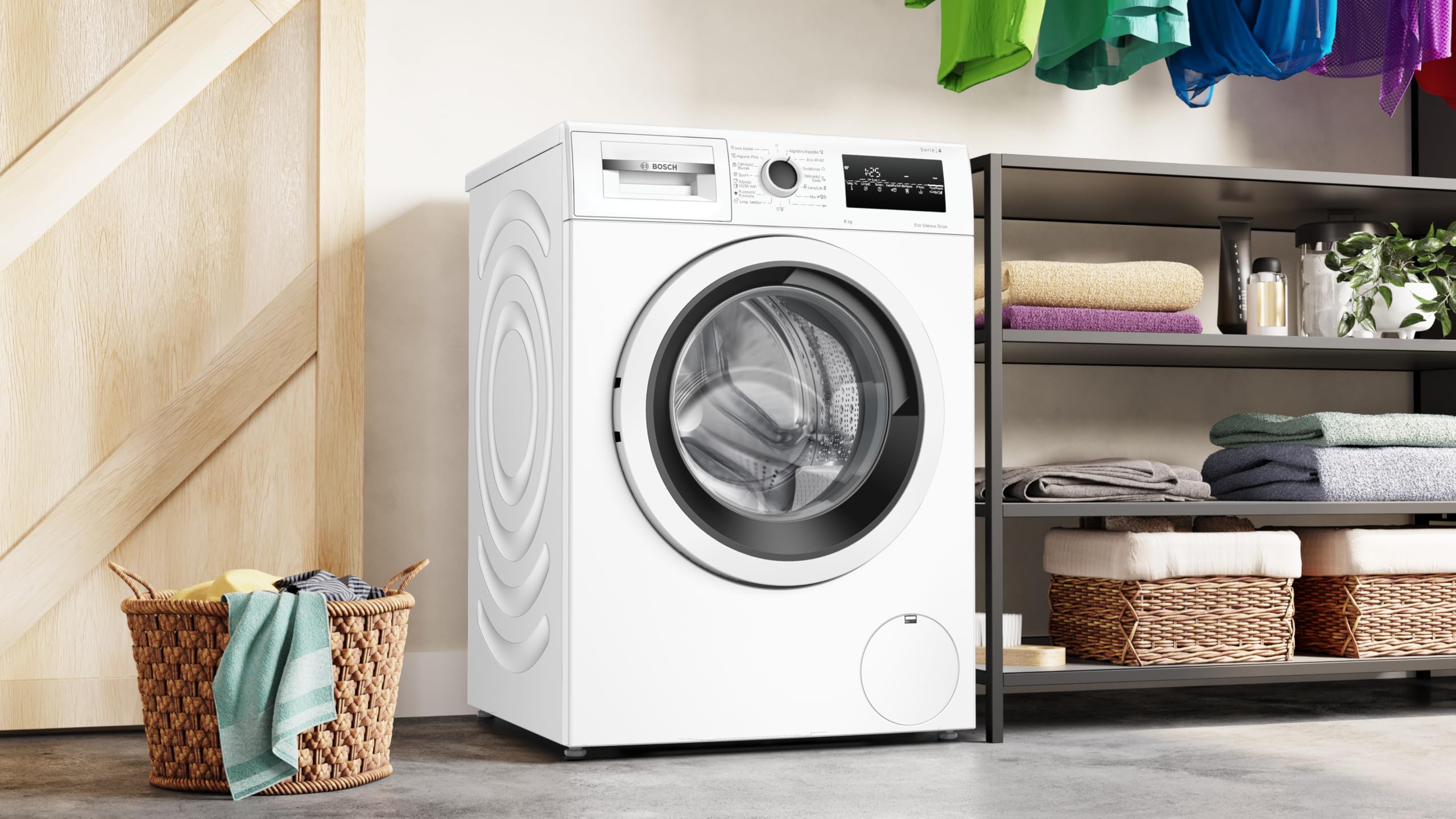 Bosch - Lavadora Libre Instalación, 8 kg, 1200 RPM, Serie 4, Función Pausa + Carga, Iron Assist, Motor EcoSilence, Blanco, WAN24272ES