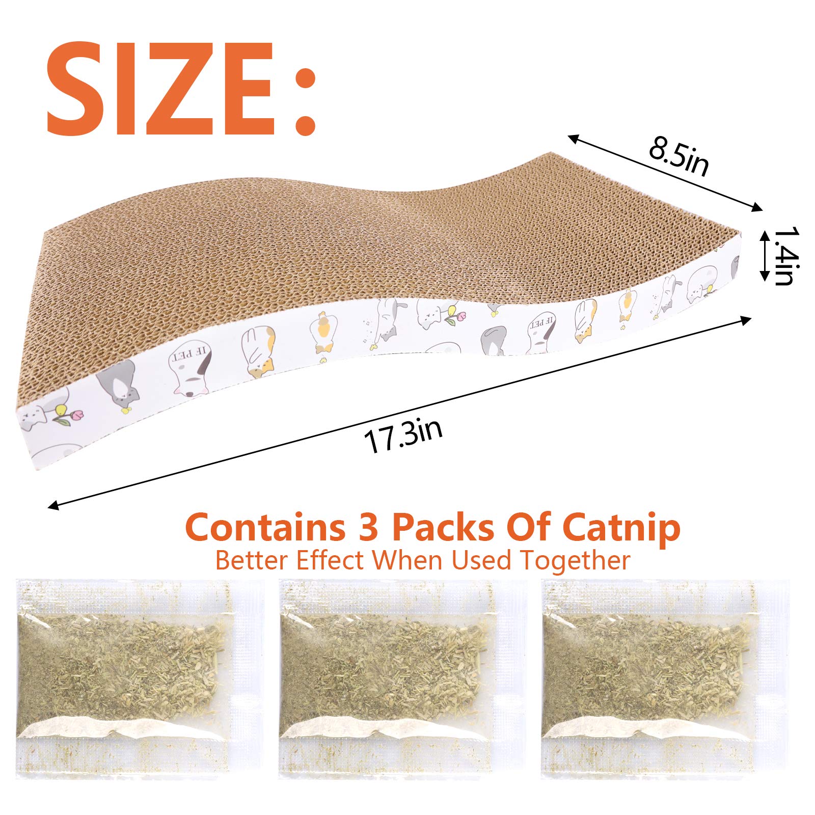PatiencET 3 Pack Cat Scratcher Pad Recycle Corrugated Cat Scratching Pad Type S Cat Scratch Pad