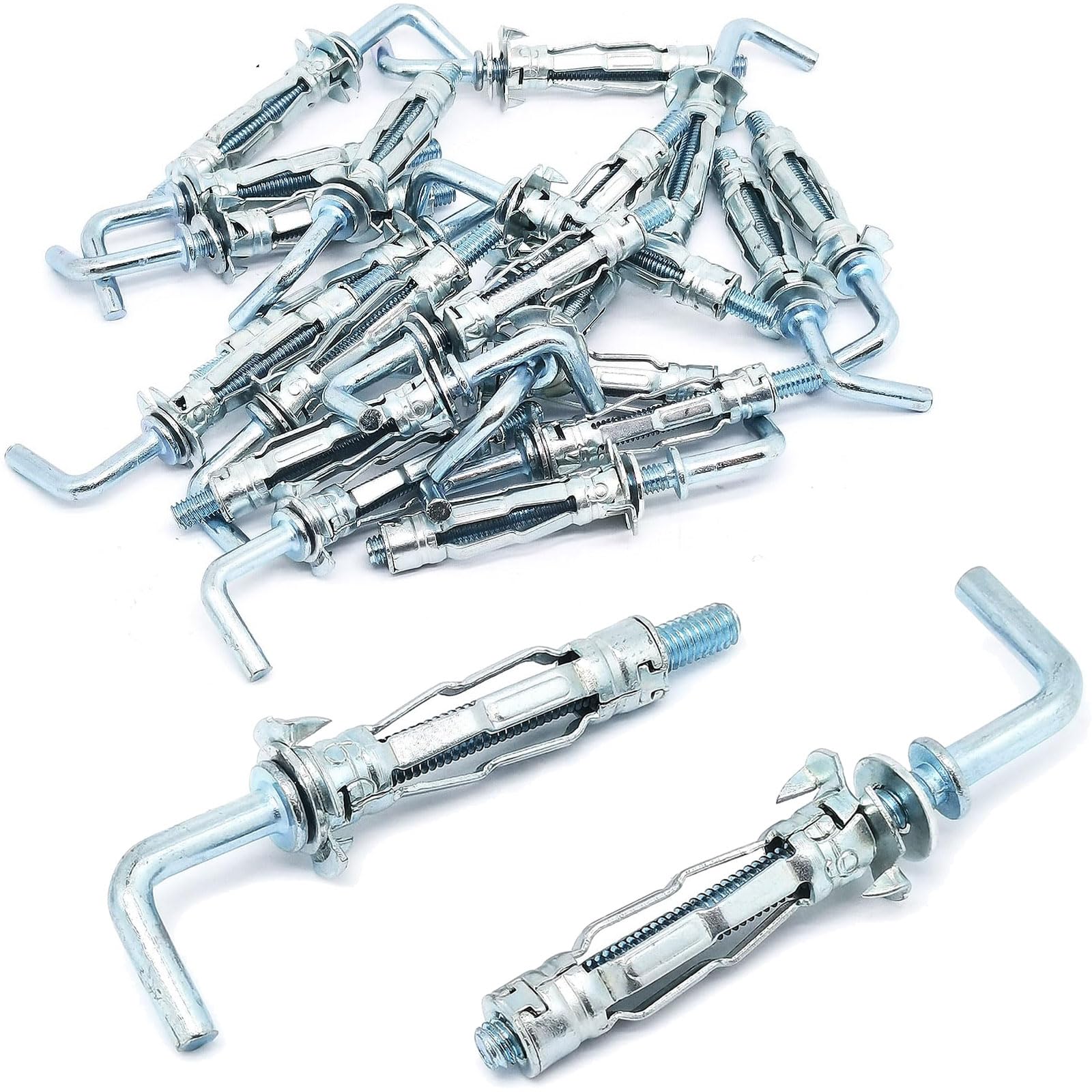 20PCs Bolt Hollow Drive Wall Anchor, L Shape Self Tapping Screws & Ribbed Anchors Assortment Screws Kit, Screws Assortment Steel Self Drilling Drywall Anchors Set for Hollow Wall Hanging, M4x32mm