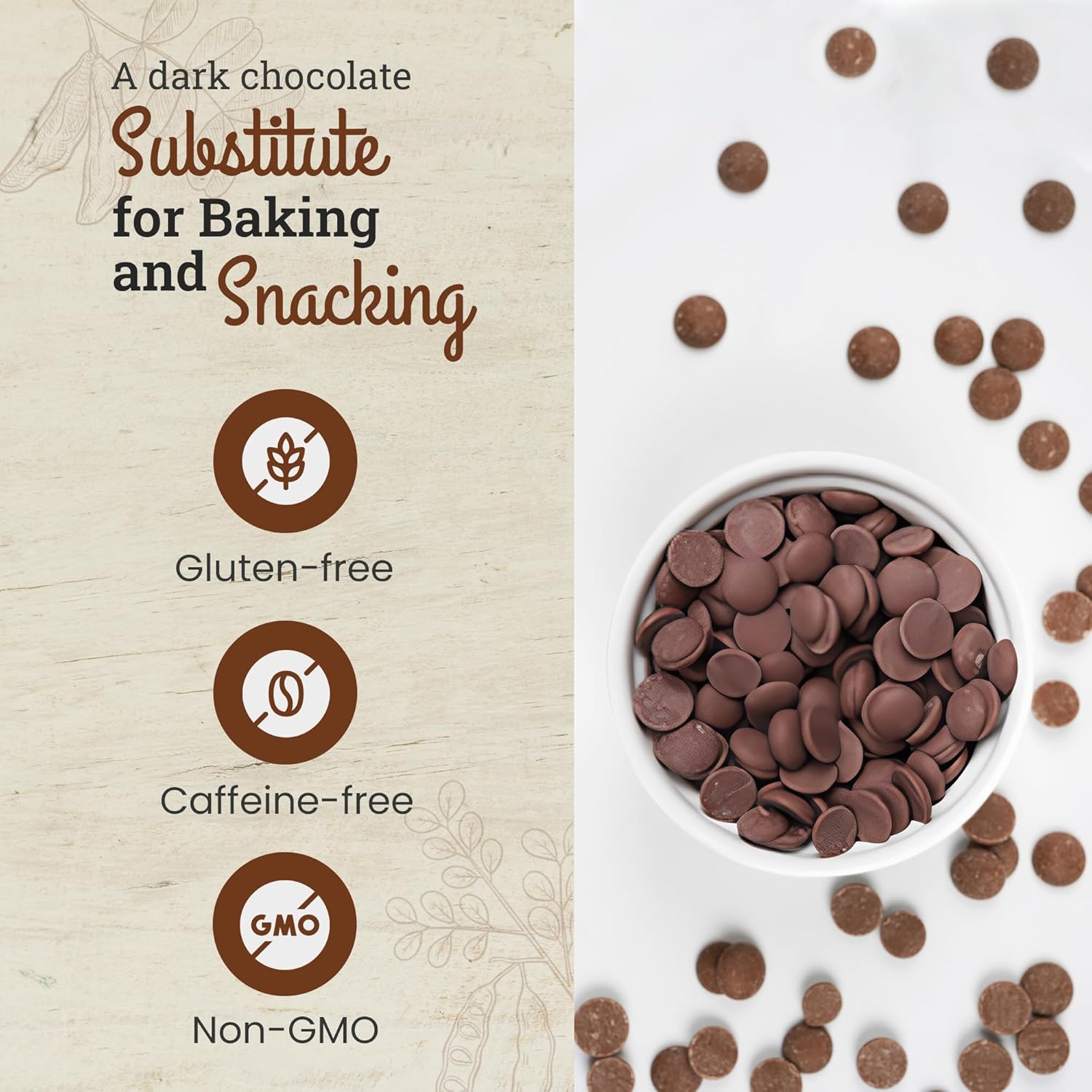 Missy Js Organic Unsweetened Carob Chips 8 oz | Vegan and Gluten-Free | Healthy Caffeine Free Chocolate Substitute for Baking and Snacking (3 Pack)