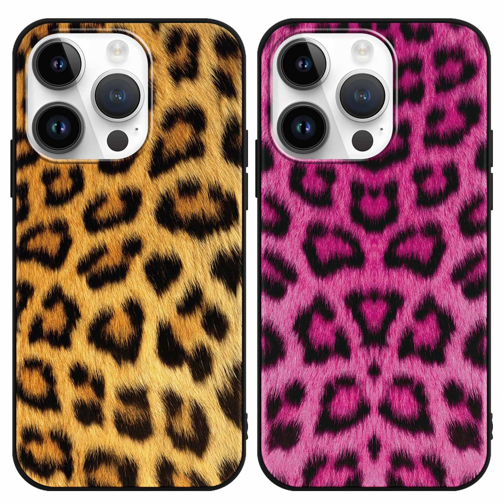 Yoedge 2 × Cover per iPhone 14 Pro 6,1" - Custodia Leopardato Marrone per Telefono Aesthetic Disegni, Rosa Leopardo Custodie Protettiva per Cellulare TPU Silicone Antiurto per iPhone 14 Pro case