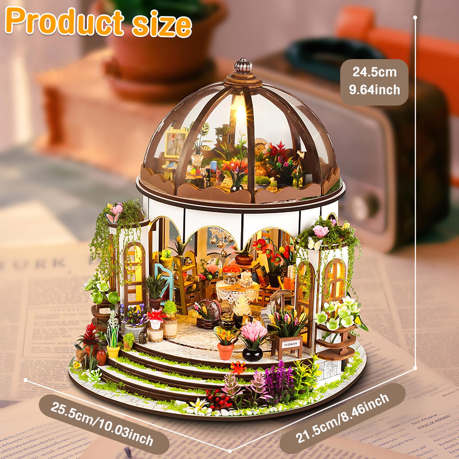 DIY Miniature Dollhouse Greenhouse, DIY Miniature Greenhouse Kit, DIY Miniature Dollhouse Kit Garden, Tiny House Kit, Doll House Building Kits for Adults, 1:24 Scale 3D Wooden Dollhouse Making Kit