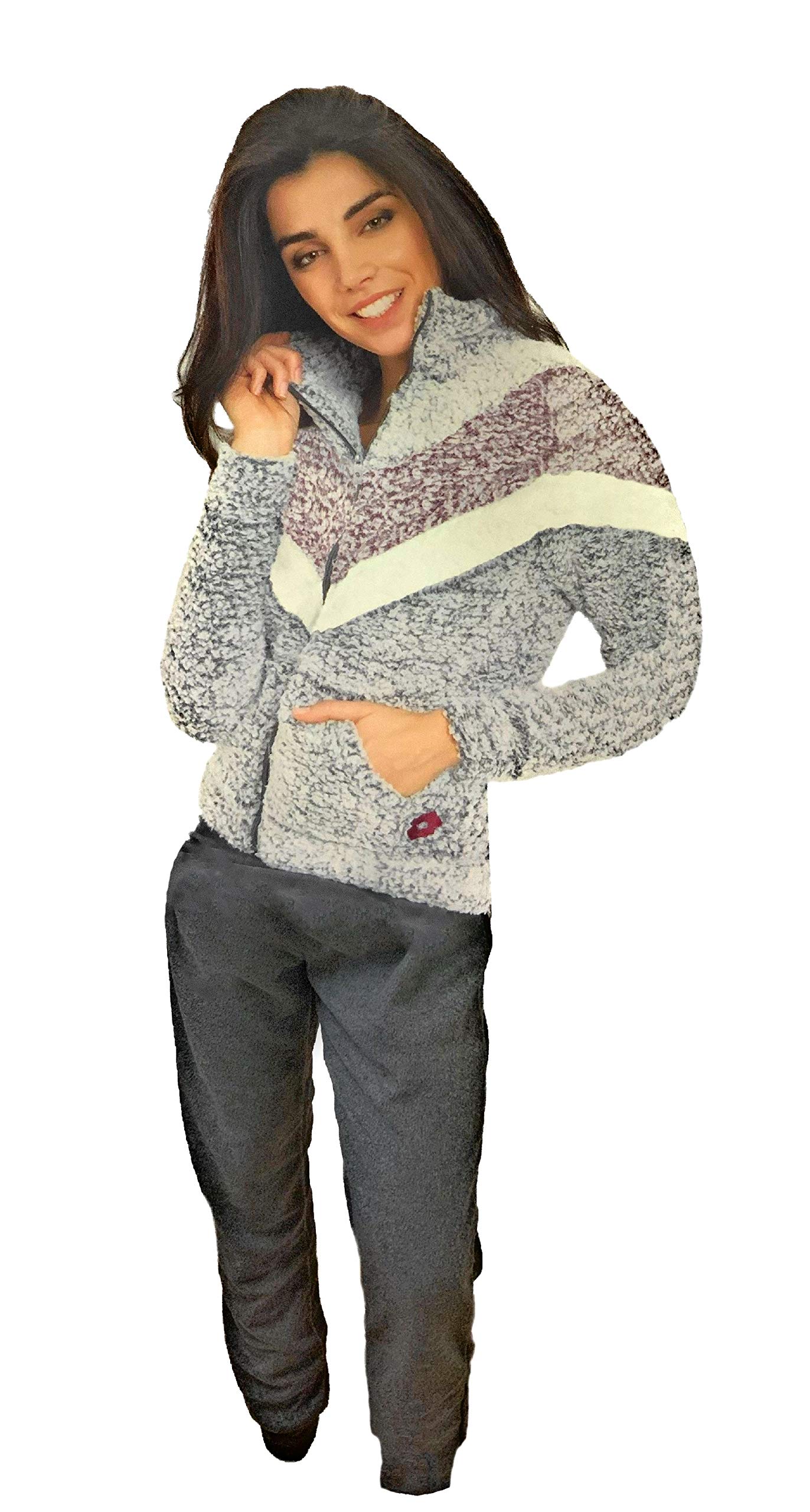 LOTTO Tuta Donna in Pile con Zip Intera, Tuta Sherpa, Tuta Casa, Tuta Donna Invernale (3031 Grigio, L)