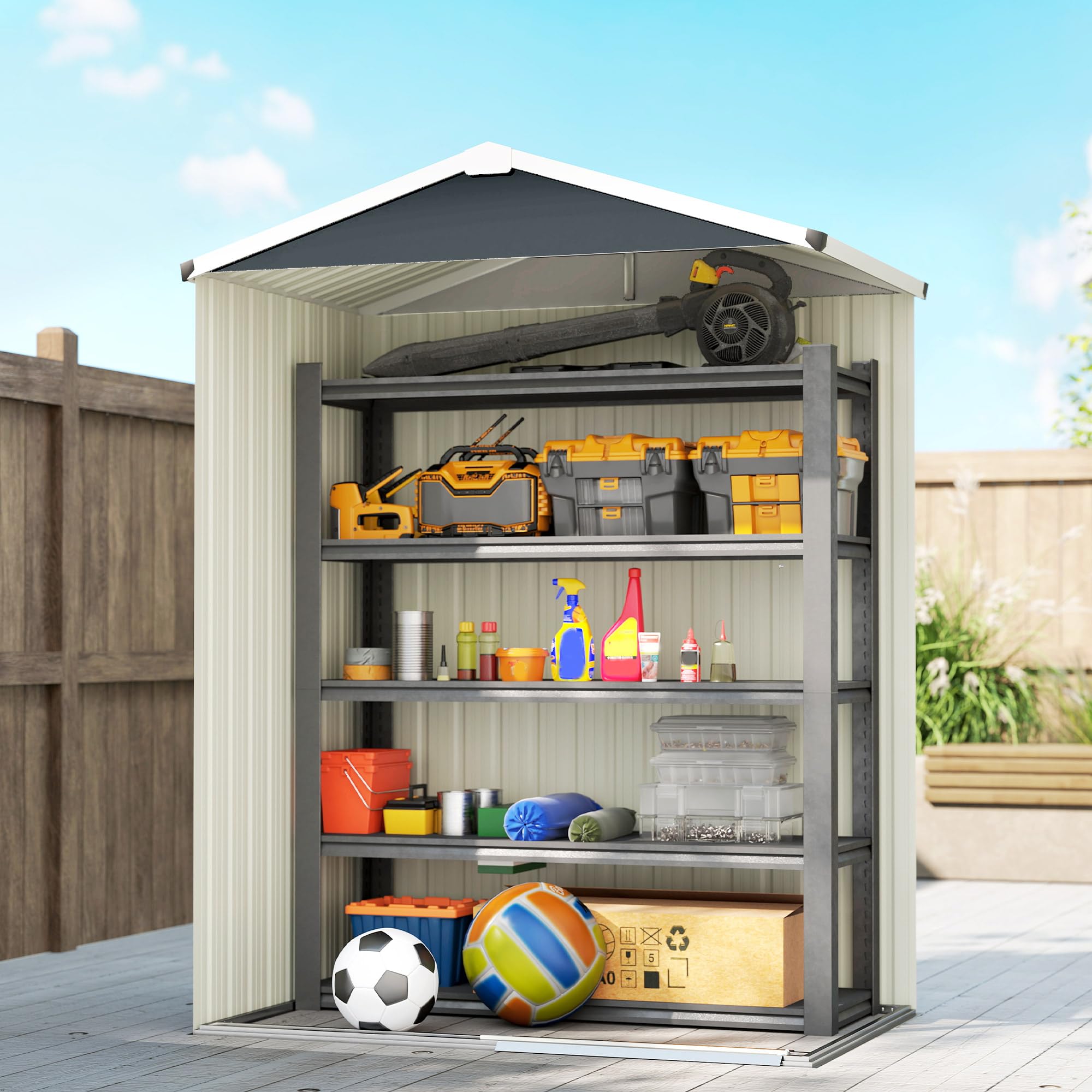 Outsunny Caseta de Jardín Exterior 1,1 m², 136x87x179 cm, Cobertizo de Jardín Exterior Metálico con Puerta Corredera, Techo Inclinado y Guantes, para Almacenaje de Herramientas, Gris Oscuro — view 6