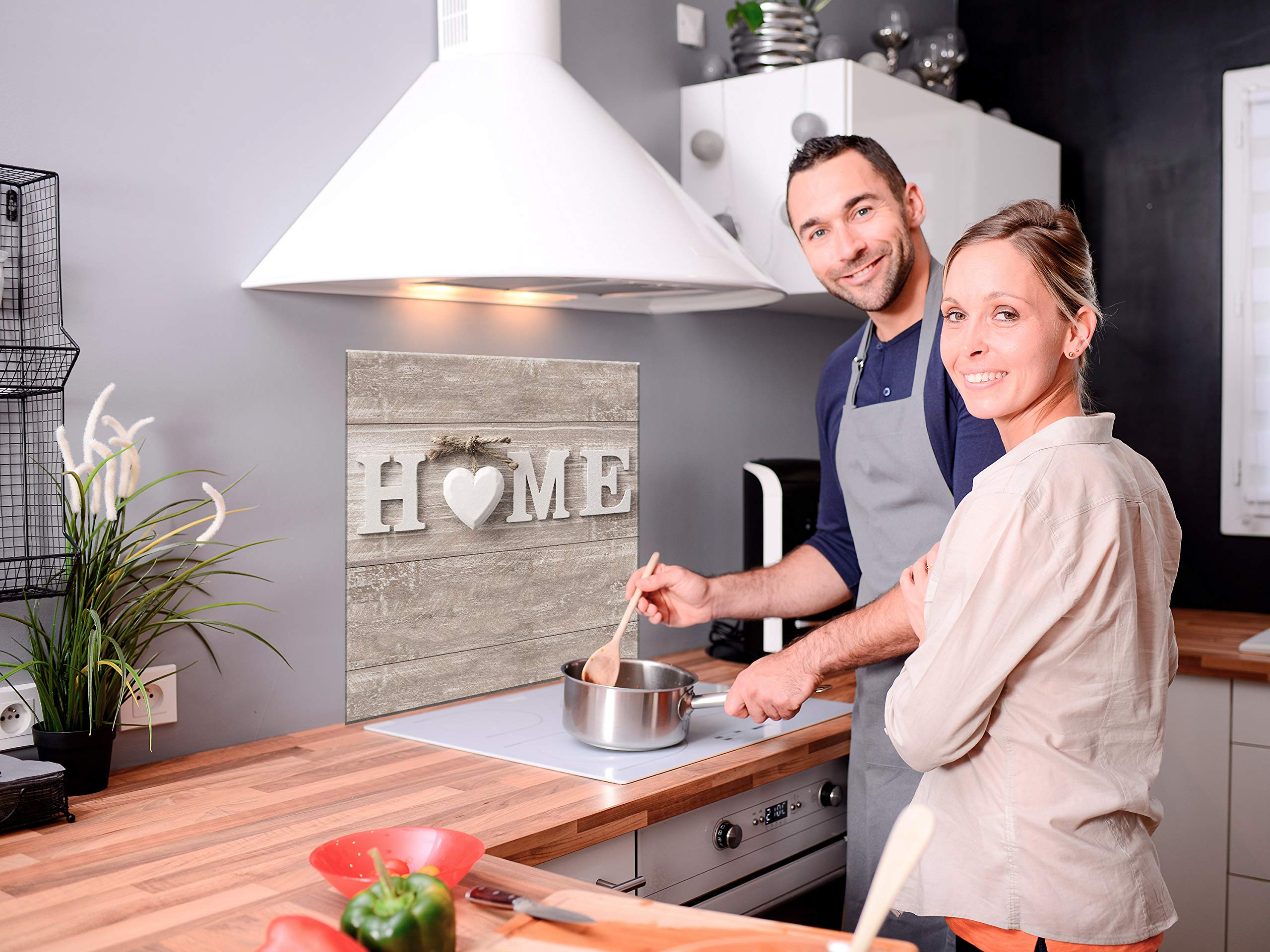 murando Paraschizzi in Vetro per Cucina Pannello Paraspruzzi per Piano Cottura Pannello per Parete Decorazione Grafica 80x80 cm Home Casa Legno m-B-0056-aq-a