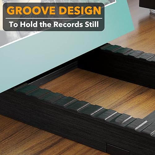 Miniatura 5 de SpaceAid Estante de almacenamiento de discos de vinilo de bambú, con capacidad para hasta 50 álbumes, LPs de 7 o 12 pulgadas, soporte de vinilo