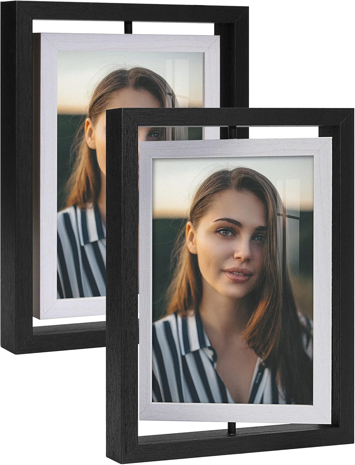 SUMGAR 7x5 Black Photo Frame 5x7 Rotating White Wood Picture Frames as