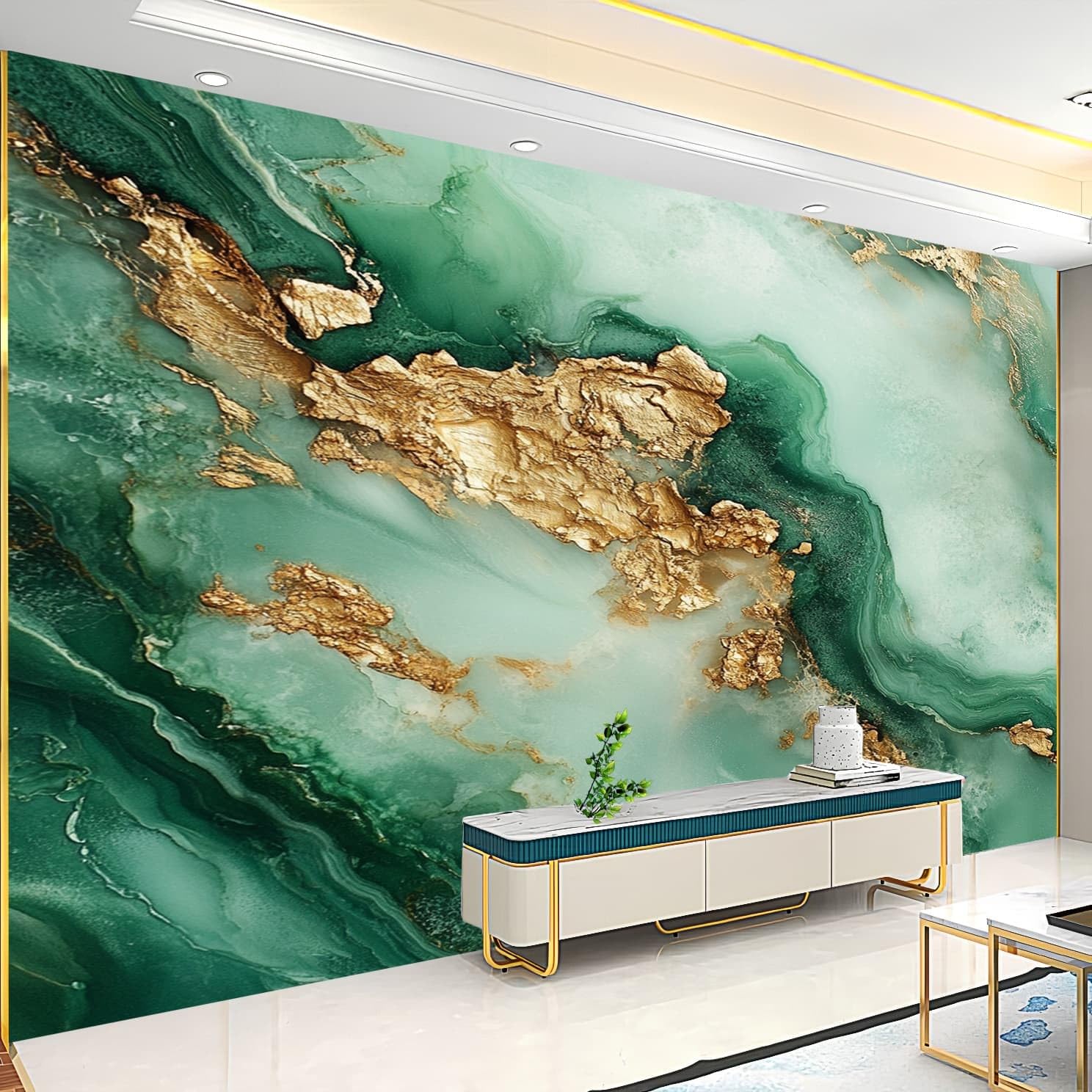 Efekt 3D, panoramiczna, niestandardowa, marmurowa, płynna, artystyczna tapeta, mural 250 x 175 cm, szmaragdowa zieleń, sztuka ścienna, naklejki do sypialni, salonu, korytarza, sofy, dekoracja plakatu
