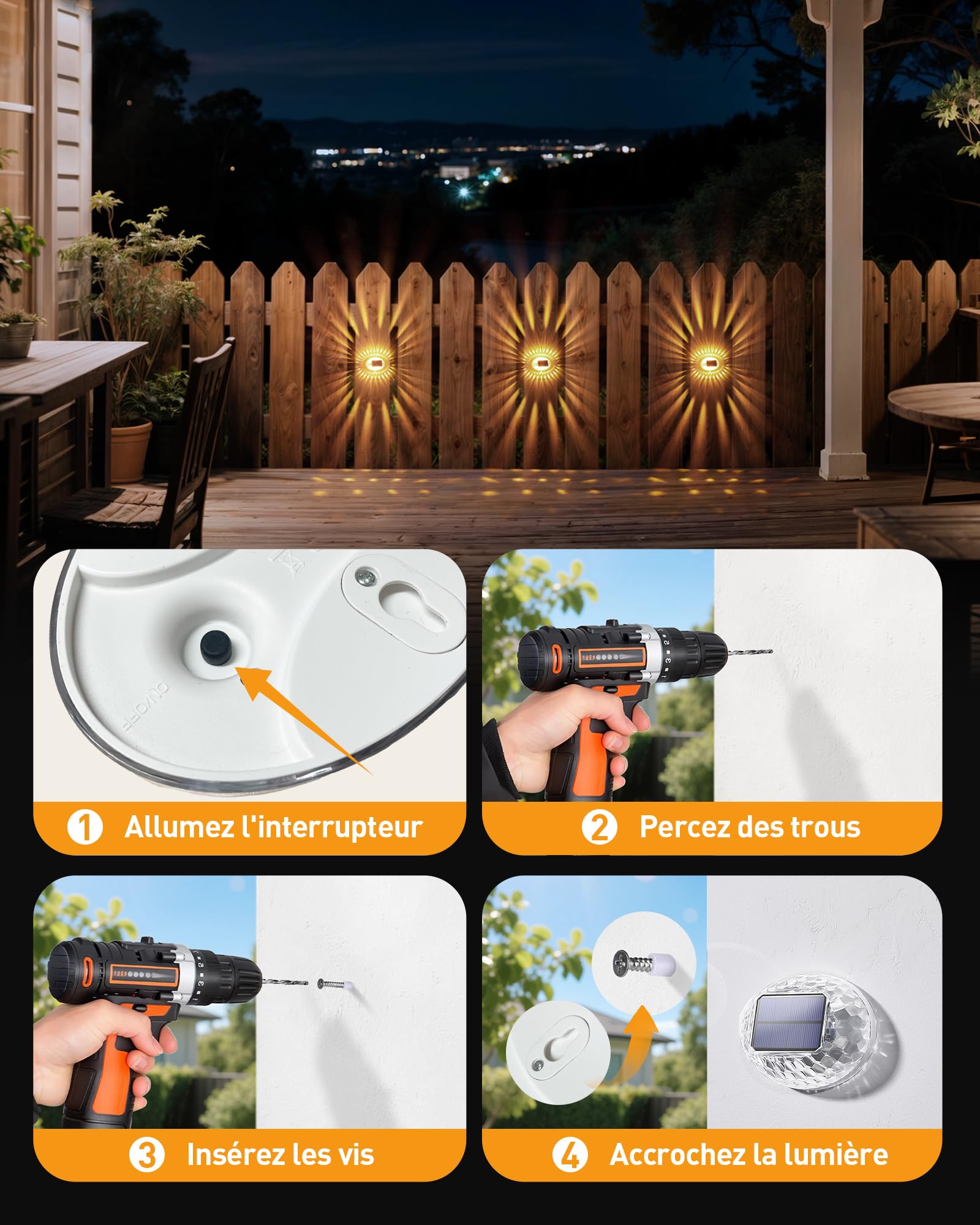 AGPTEK Lampes Solaires de Clôture Déco Coquille 360° Transparent IP65 Étanche Jardin Extérieure Panneau Solaire Incliné 8PCS